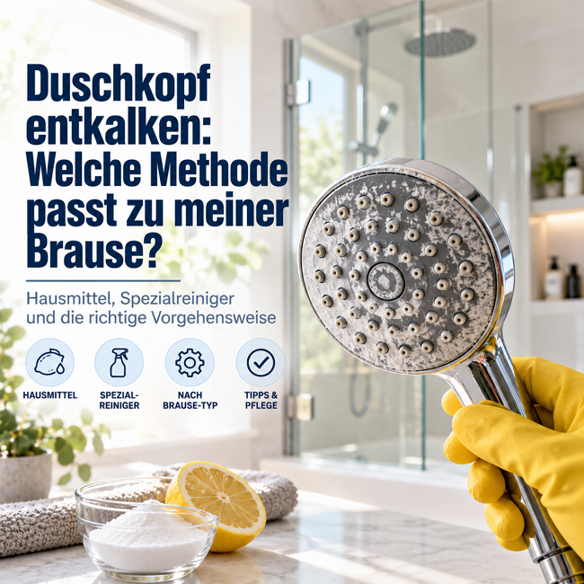 Verkalkter Duschkopf mit Kalkablagerungen an den Düsen – Duschkopf entkalken mit Zitronensäure