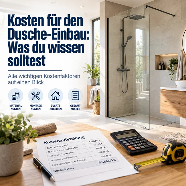 Kosten für den Dusche-Einbau - modernes Badezimmer mit fertiger Duschkabine und Kostenaufstellung