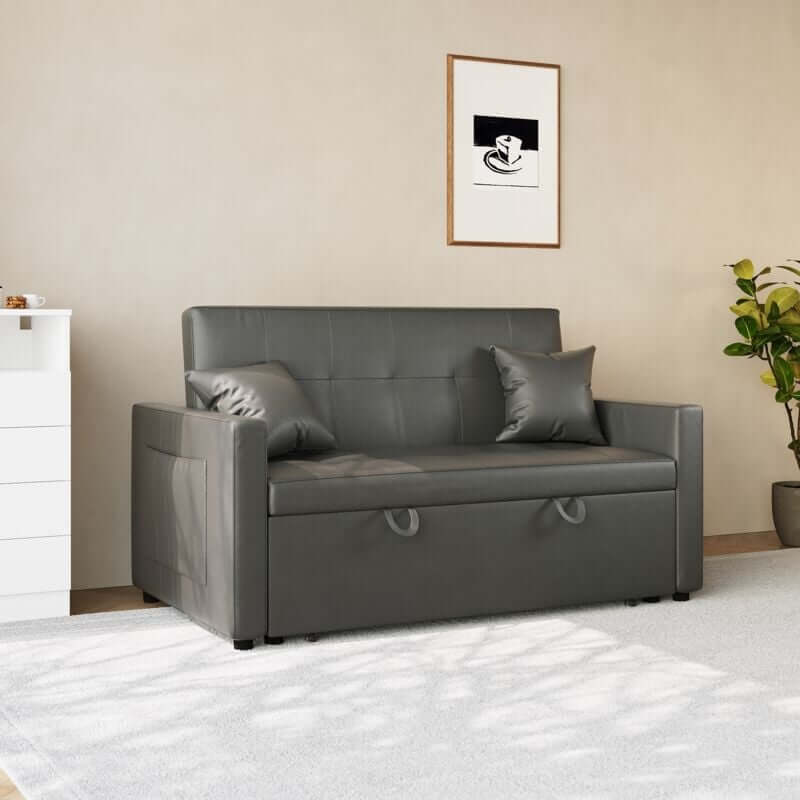 SONNI Sofa 140x94cm mit schlaffunktion, modernen Klein Schlafsofa Dunkelgrau, Bettsofa 2 Sitzer mit Kissen, Rückenlehnenwinkel verstellbar Superfaser Kunstleder