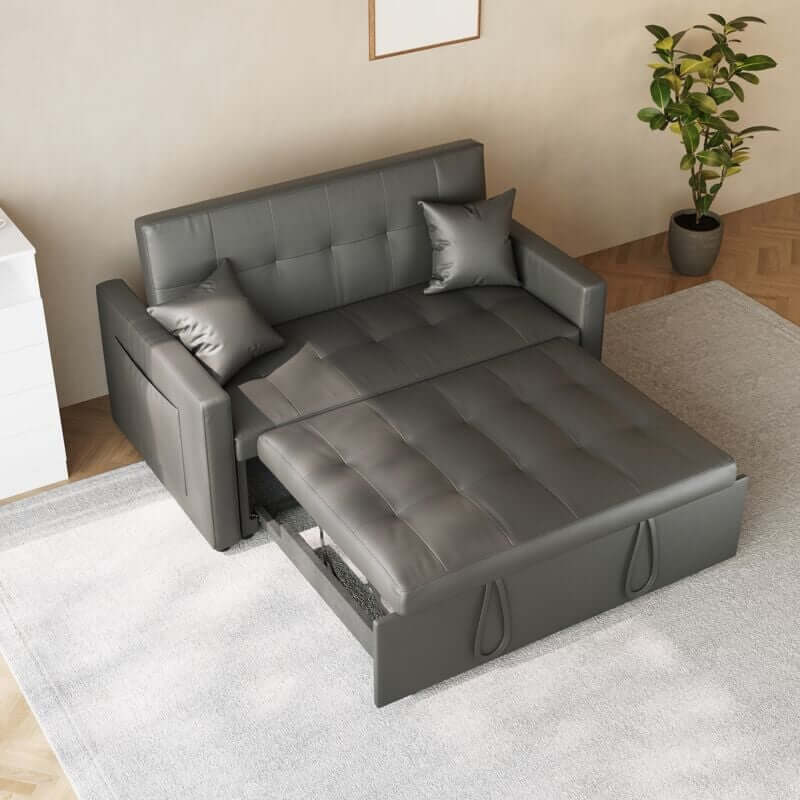 SONNI Sofa 140x94cm mit schlaffunktion, modernen Klein Schlafsofa Dunkelgrau, Bettsofa 2 Sitzer mit Kissen, Rückenlehnenwinkel verstellbar Superfaser Kunstleder