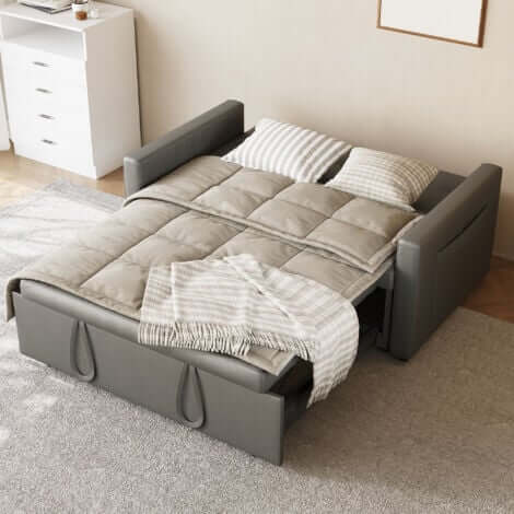SONNI Sofa 140x94cm mit schlaffunktion, modernen Klein Schlafsofa Dunkelgrau, Bettsofa 2 Sitzer mit Kissen, Rückenlehnenwinkel verstellbar Superfaser Kunstleder