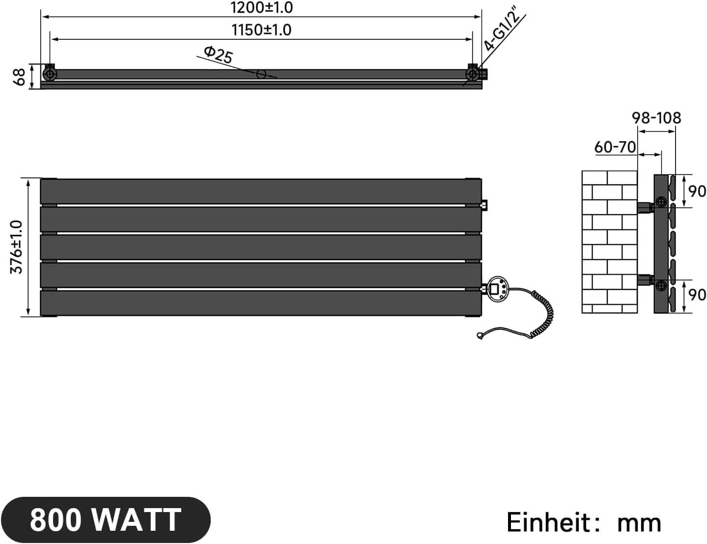 SONNI Badheizkörper Elektrischer Paneelheizkörper Anthrazit Mit Programmierbare Thermostate für Handtuchwärmer Handtuchheizkörper Elektrisch mit Timerfunktion und Temperaturregler