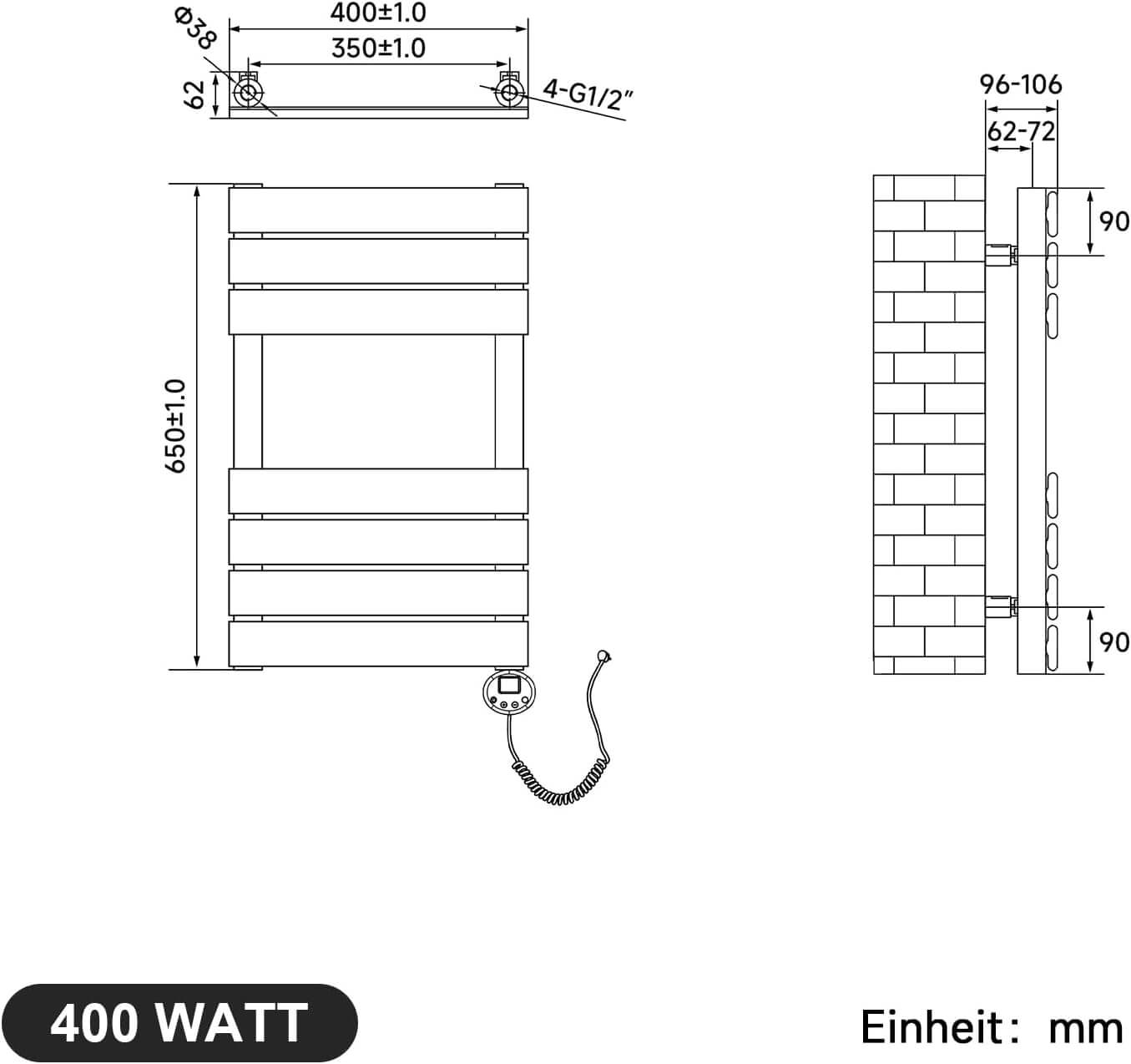SONNI Badheizkörper Elektrisch Handtuchheizkörper Elektrisch mit Programmierbare Thermostat Flach Handtuchhalter mit Timerfunktion und Temperaturregler Weiß