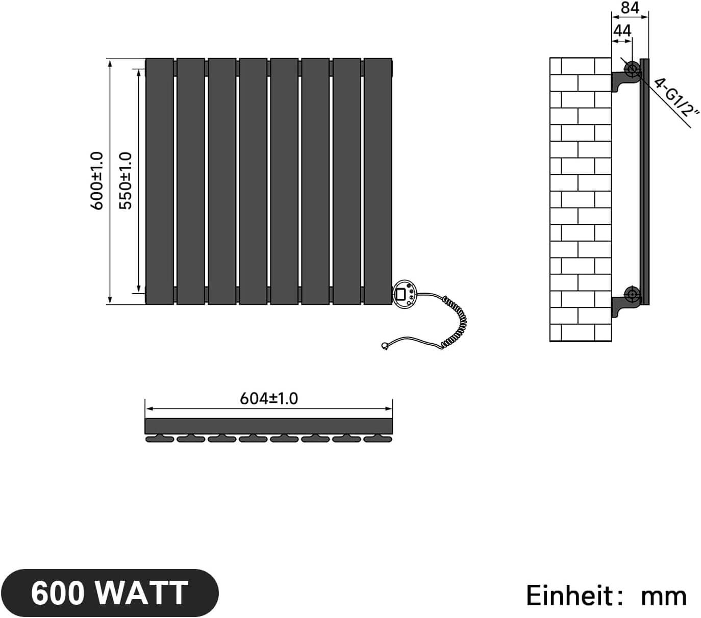 SONNI Badheizkörper Elektrischer Paneelheizkörper Anthrazit Mit Programmierbare Thermostate für Handtuchwärmer Handtuchheizkörper Elektrisch mit Timerfunktion und Temperaturregler