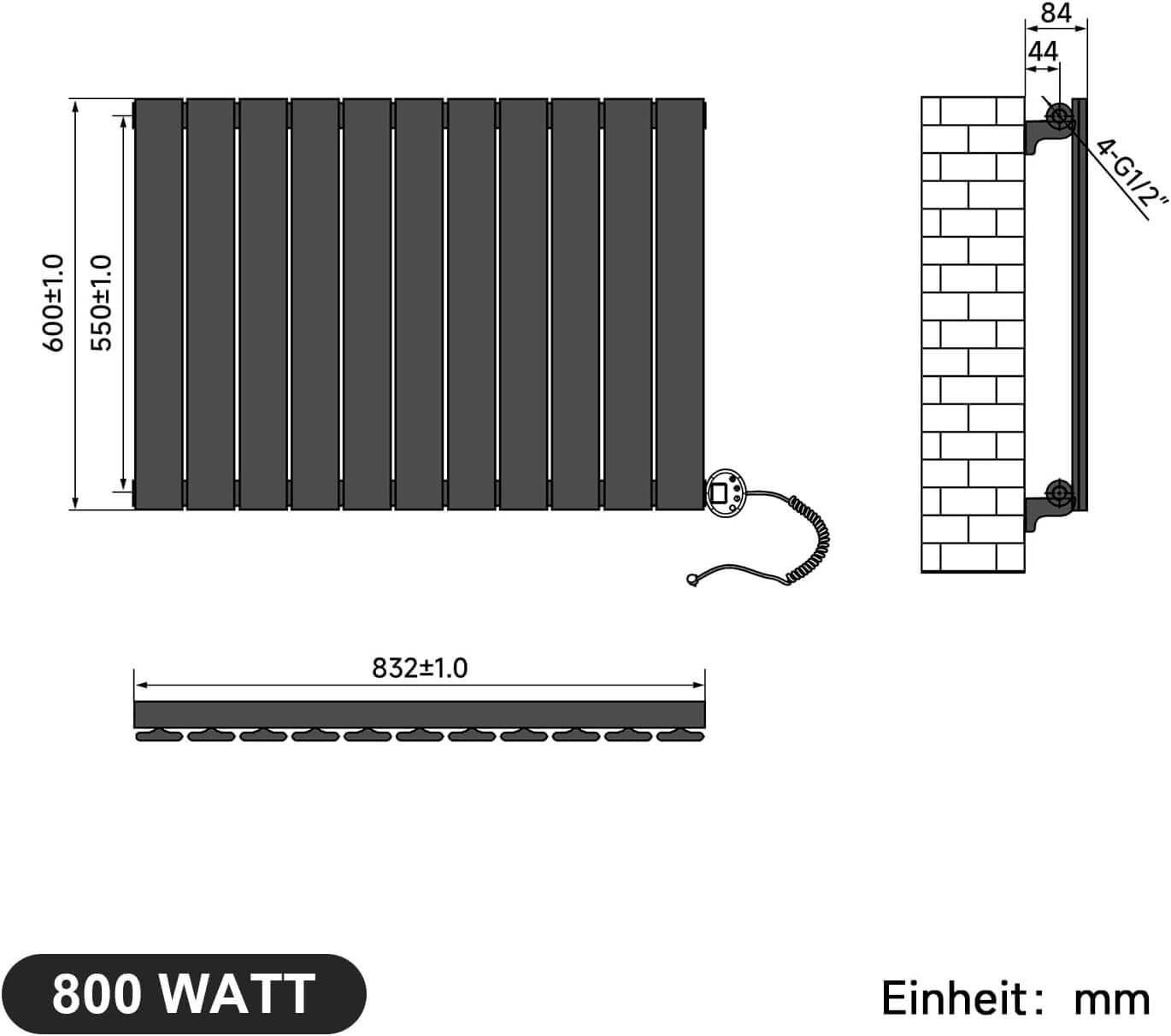 SONNI Badheizkörper Elektrischer Paneelheizkörper Anthrazit Mit Programmierbare Thermostate für Handtuchwärmer Handtuchheizkörper Elektrisch mit Timerfunktion und Temperaturregler