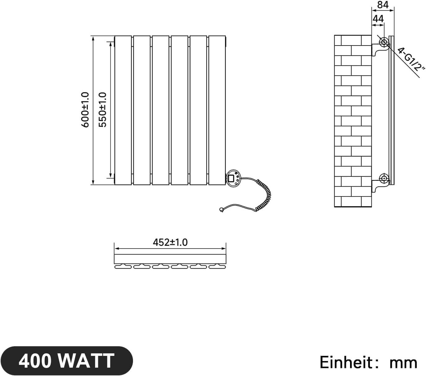 SONNI Badheizkörper Elektrischer Paneelheizkörper Weiß Mit Programmierbare Thermostate für Handtuchwärmer Handtuchheizkörper Elektrisch mit Timerfunktion und Temperaturregler