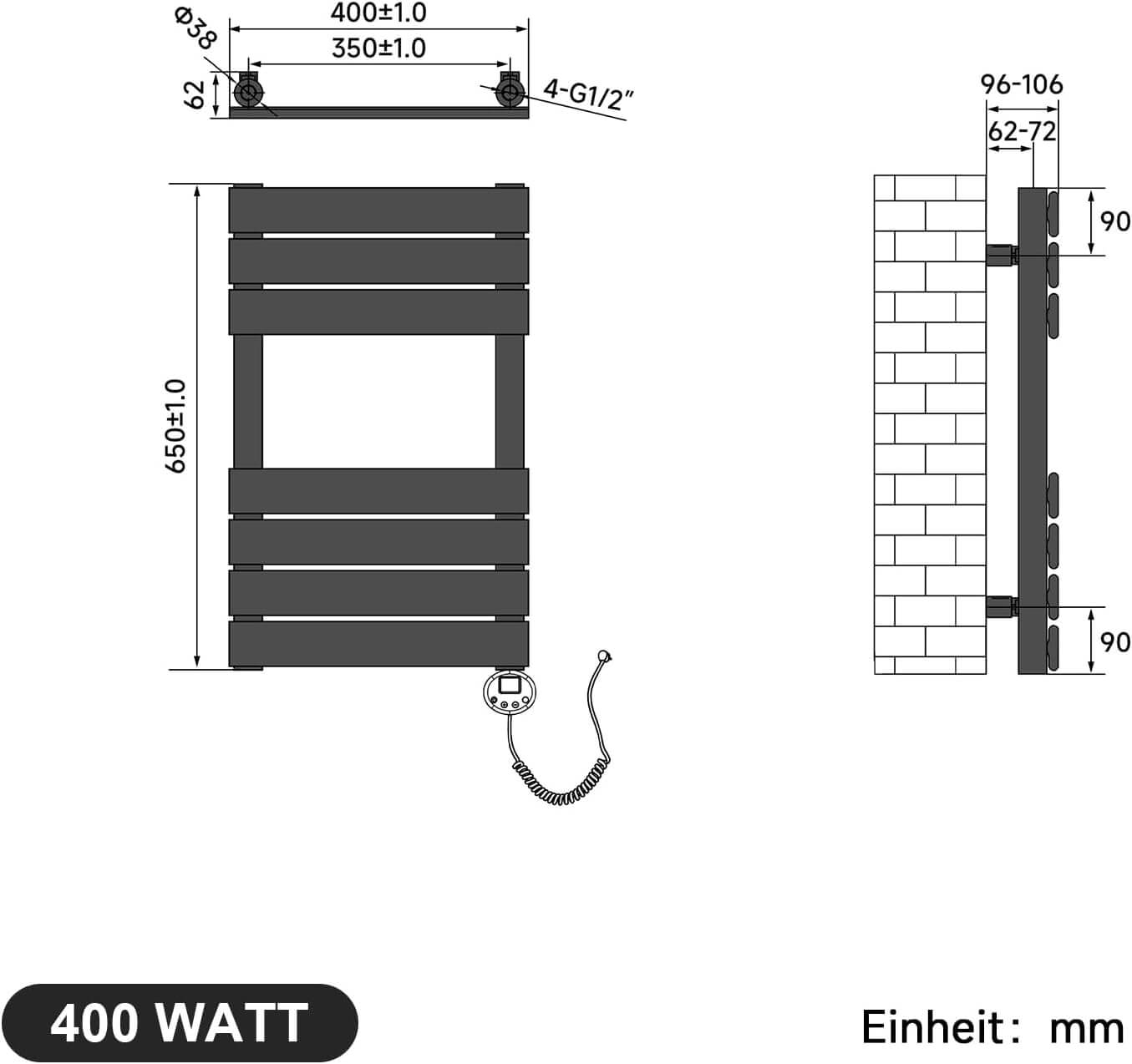 SONNI Badheizkörper Elektrisch Handtuchheizkörper Elektrisch mit Programmierbare Thermostat Flach Handtuchhalter mit Timerfunktion und Temperaturregler Anthrazit