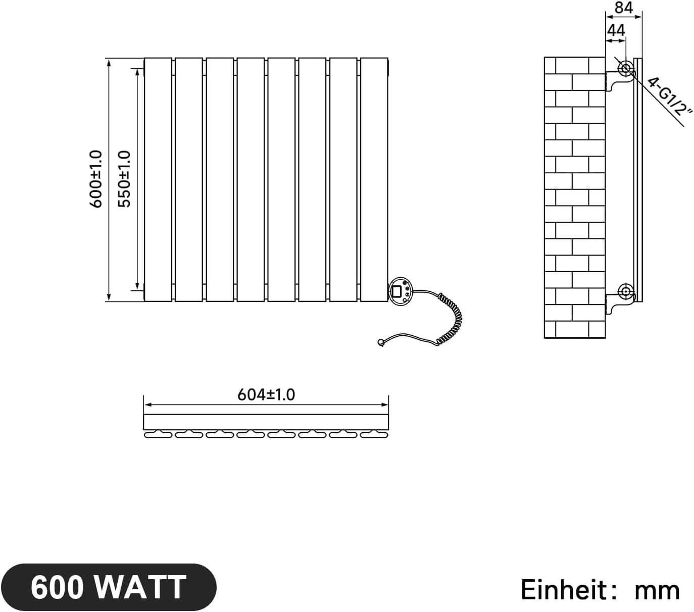 SONNI Badheizkörper Elektrischer Paneelheizkörper Weiß Mit Programmierbare Thermostate für Handtuchwärmer Handtuchheizkörper Elektrisch mit Timerfunktion und Temperaturregler