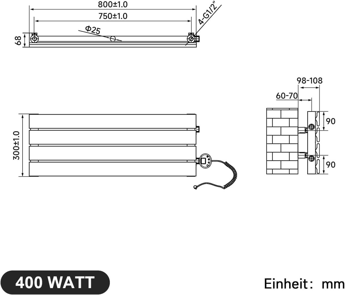 SONNI Badheizkörper Elektrischer Paneelheizkörper Weiß Mit Programmierbare Thermostate für Handtuchwärmer Handtuchheizkörper Elektrisch mit Timerfunktion und Temperaturregler