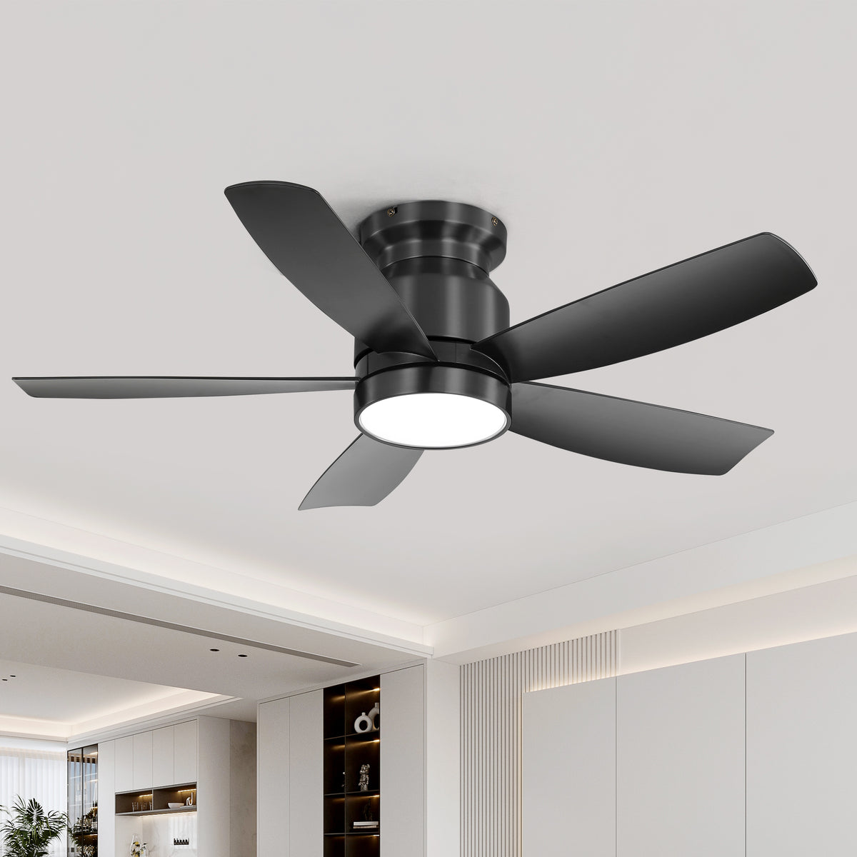 SONNI Deckenventilator 106 cm mit LED Beleuchtung und Fernbedienung, reversibler DC Motor 5 ABS Flügel 18 W LED Licht
