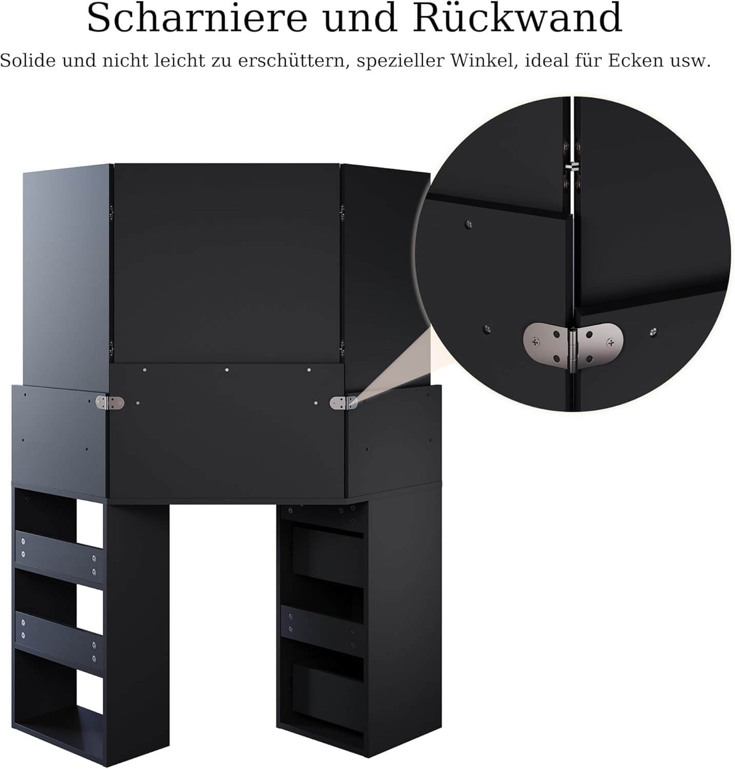 SONNI Eck Schminktisch mit Dreifachspiegel, 111x54x141.5cm, Kosmetiktisch mit Großer Schubladen, Auszugsschrank, Regale, 3 Offene Fächer, Moderner Frisiertisch für Schlafzimmer