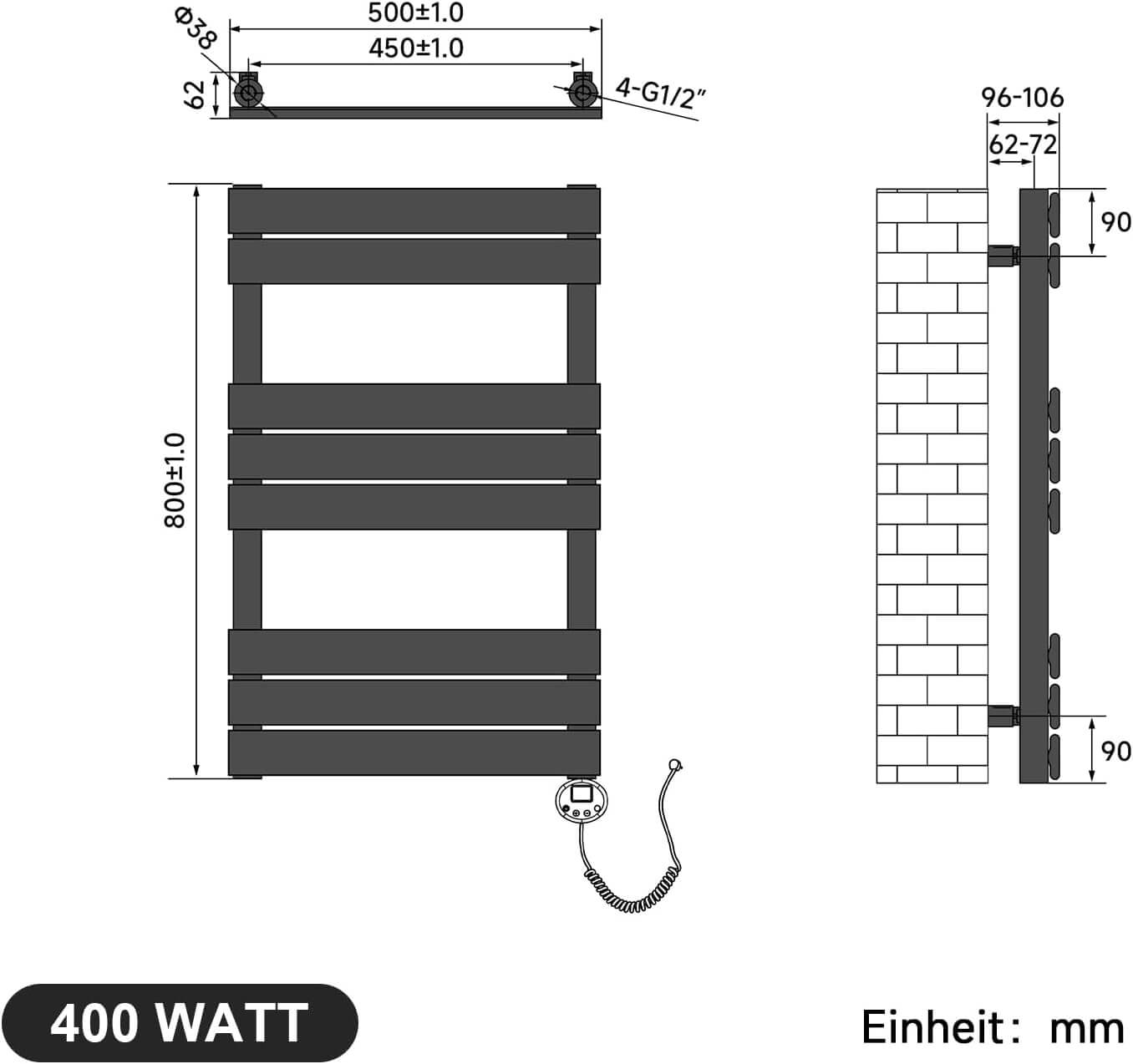 SONNI Badheizkörper Elektrisch Handtuchheizkörper Elektrisch mit Programmierbare Thermostat Flach Handtuchhalter mit Timerfunktion und Temperaturregler Anthrazit