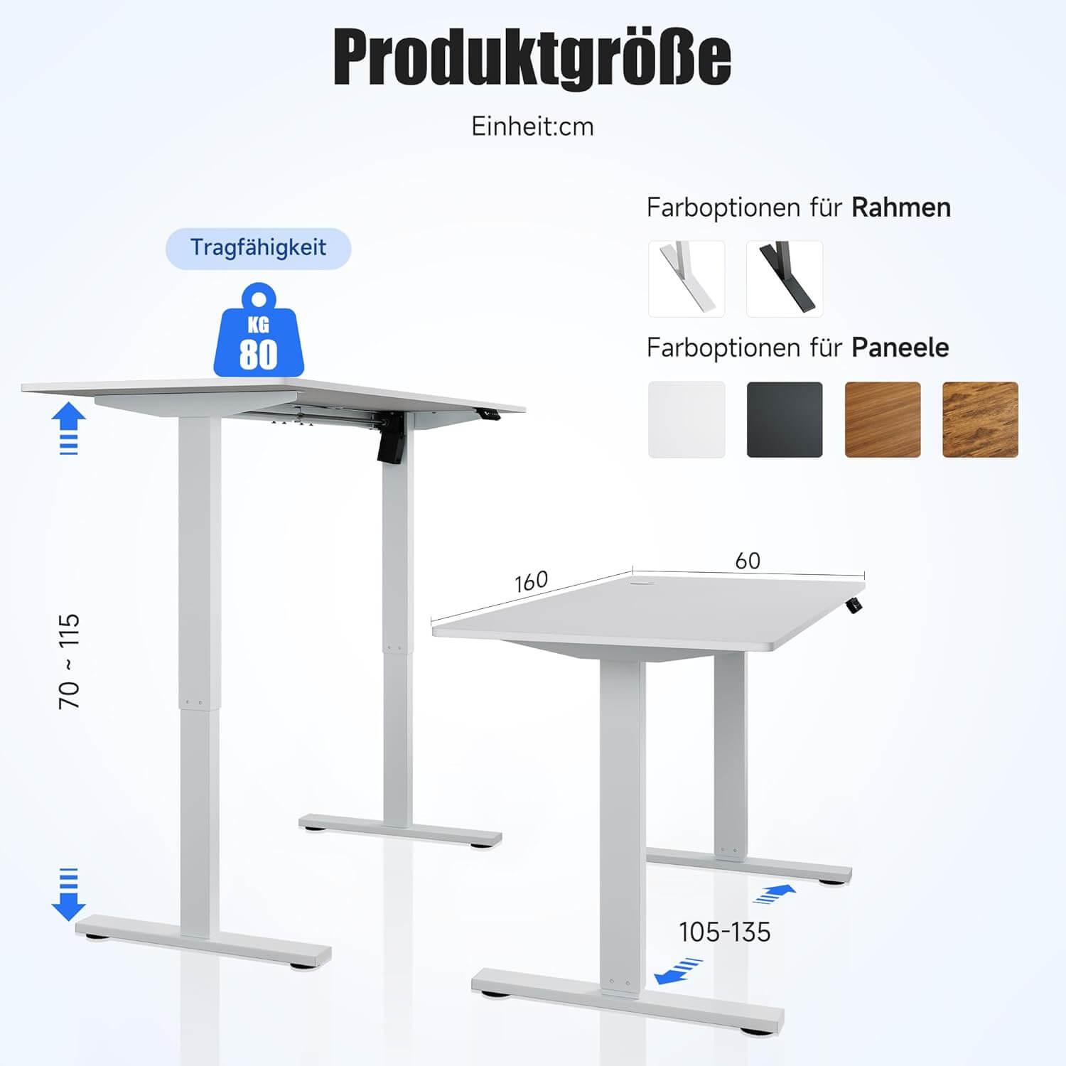 SONNI Elektrisch Höhenverstellbarer Schreibtisch Bürstenloser Motor mit 3 Memory-Funktionen, Anti-Kollisionssystem & Kabelmanagement, Steh-Sitz Tisch für Homeoffice, 60KG Traglast