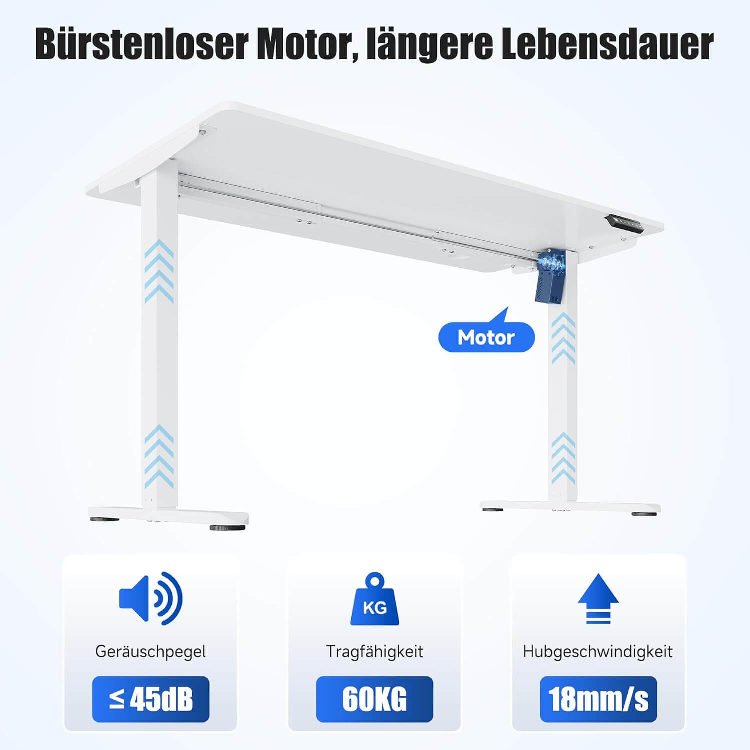 SONNI Elektrisch Höhenverstellbarer Schreibtisch Bürstenloser Motor mit 3 Memory-Funktionen, Anti-Kollisionssystem & Kabelmanagement, Steh-Sitz Tisch für Homeoffice, 60KG Traglast