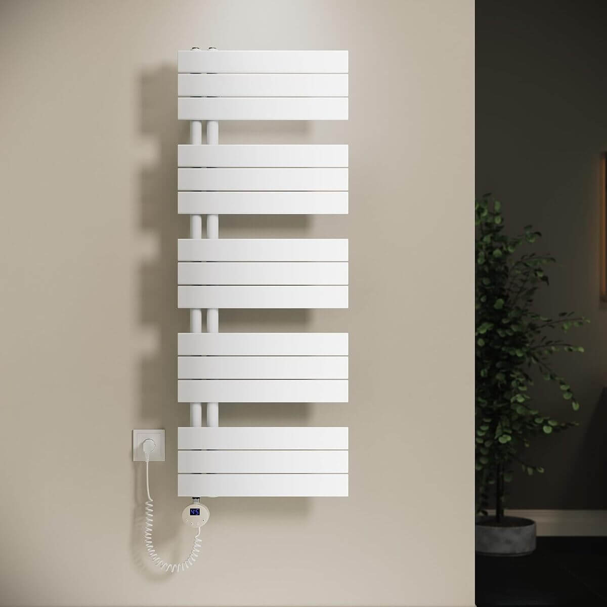 SONNI Badheizkörper Elektrisch mit Thermostat Weiß, Panel Handtuchhalter Elektrisch Flach Handtuchtrokner Handtuchheizkörper mit Heizstab Ohne/mit Mutiblock