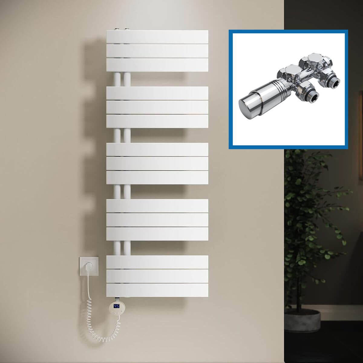 SONNI Badheizkörper Elektrisch mit Thermostat Weiß, Panel Handtuchhalter Elektrisch Flach Handtuchtrokner Handtuchheizkörper mit Heizstab Ohne/mit Mutiblock