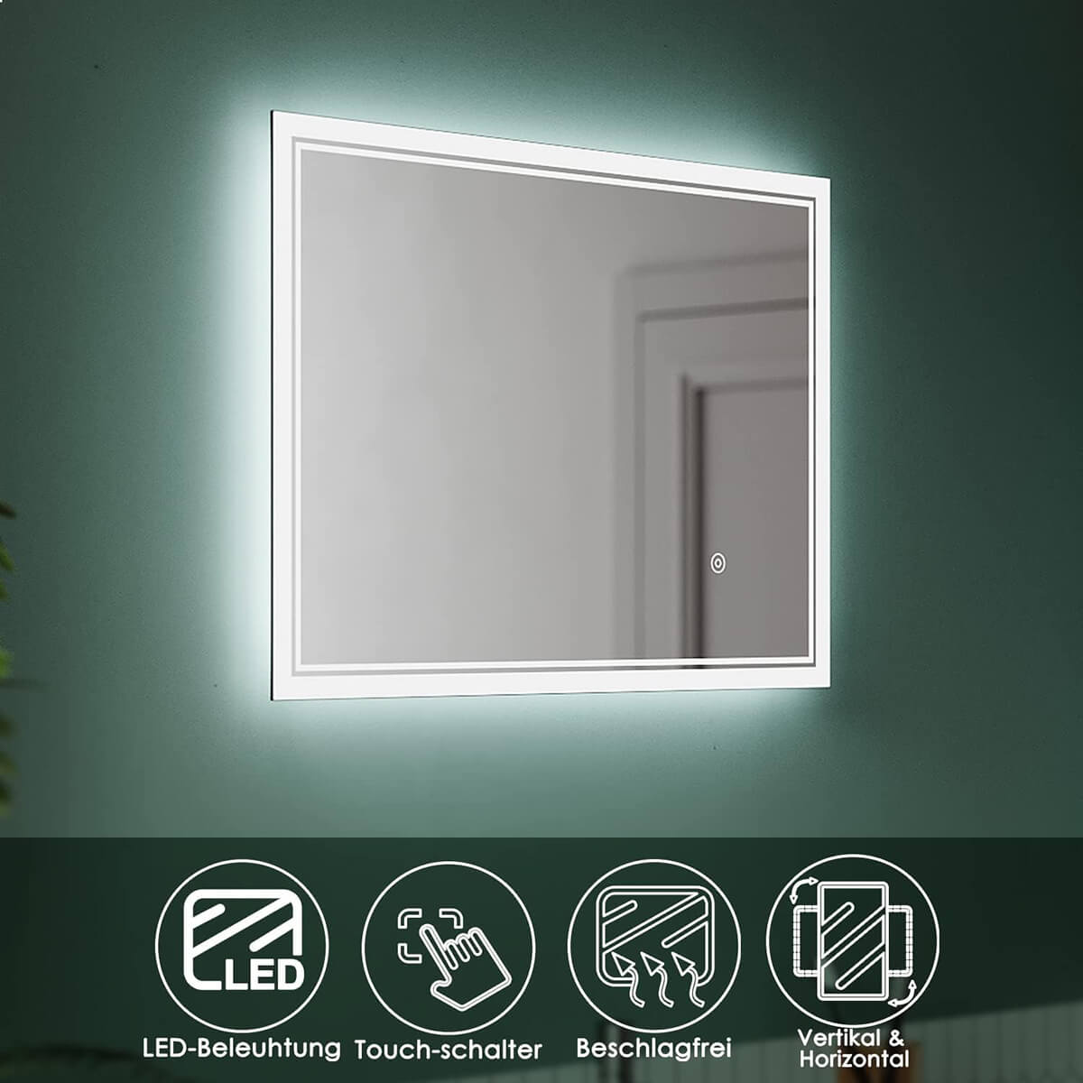 SONNI Badspiegel mit Beleuchtung Beschlagfrei LED Badspiegel mit Touchschalter kaltwei IP44 Wandschalter