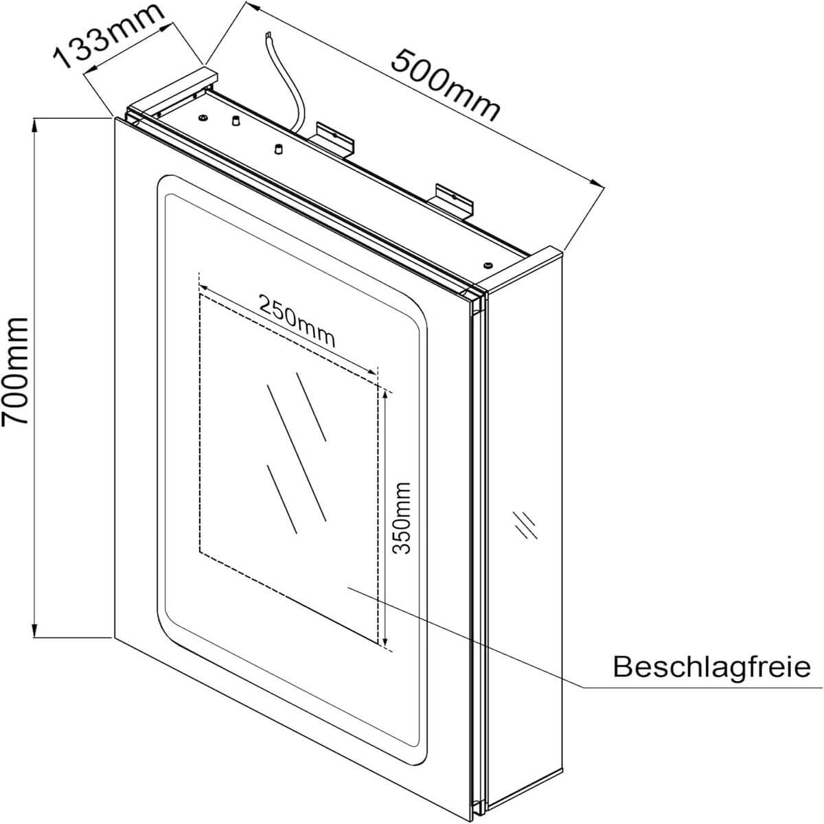 SONNI LED Spiegelschrank mit Beleuchtung 50 × 70cm Aluminium beschlagfrei Kabelloses Scharnier Design, Badezimmerschrank mit Spiegel und Steckdose für Badezimmer IP44 wasserdiht