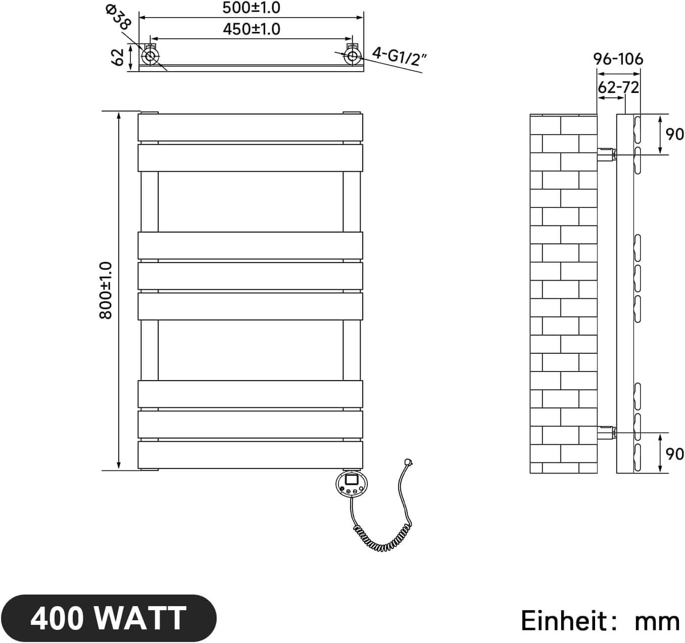 SONNI Badheizkörper Elektrisch Handtuchheizkörper Elektrisch mit Programmierbare Thermostat Flach Handtuchhalter mit Timerfunktion und Temperaturregler Weiß
