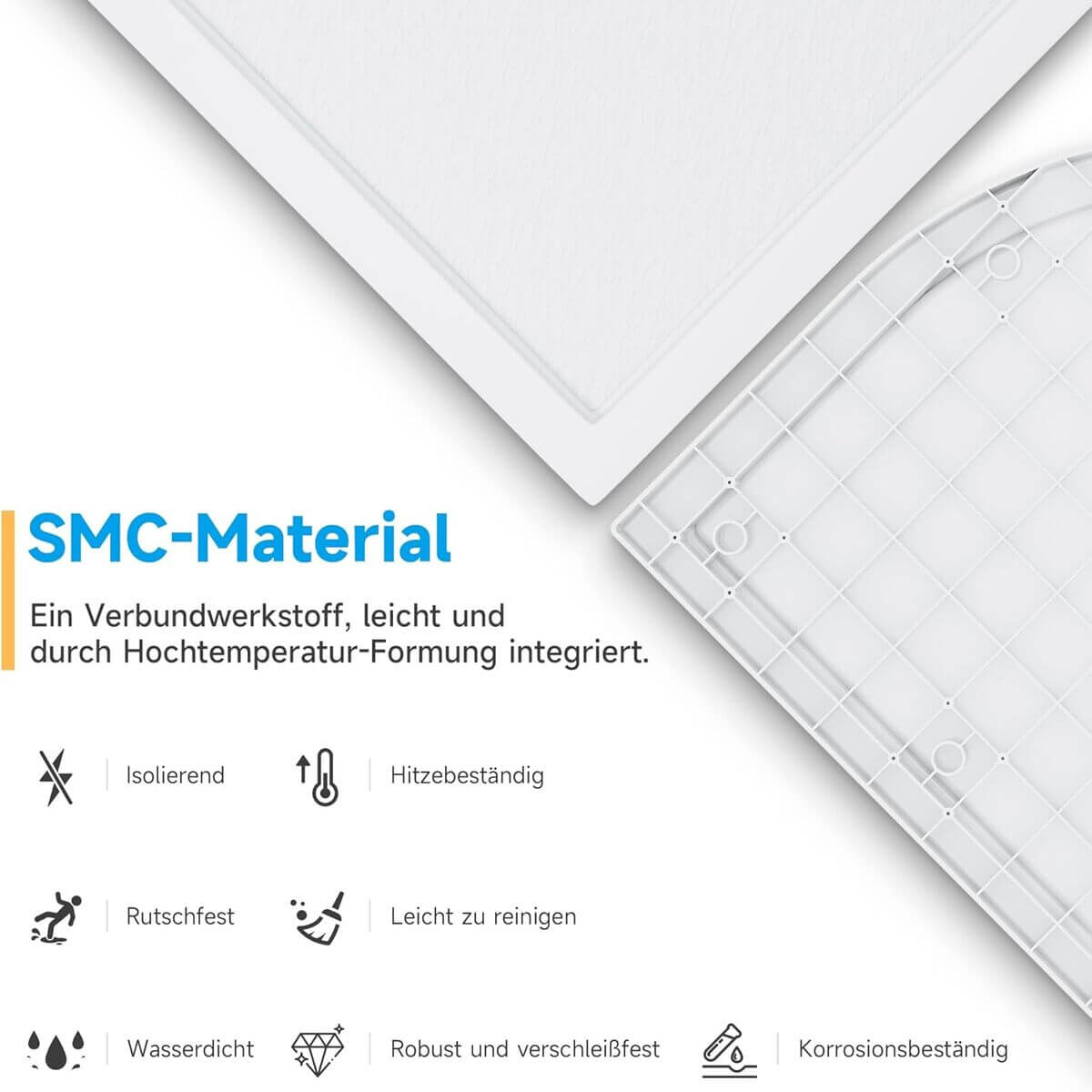 SONNI Oval Duschtasse - Niedrigprofil Duschwanne mit 550 mm Radius, Extra Flach, SMC, Inklusive Ablaufgarnitur