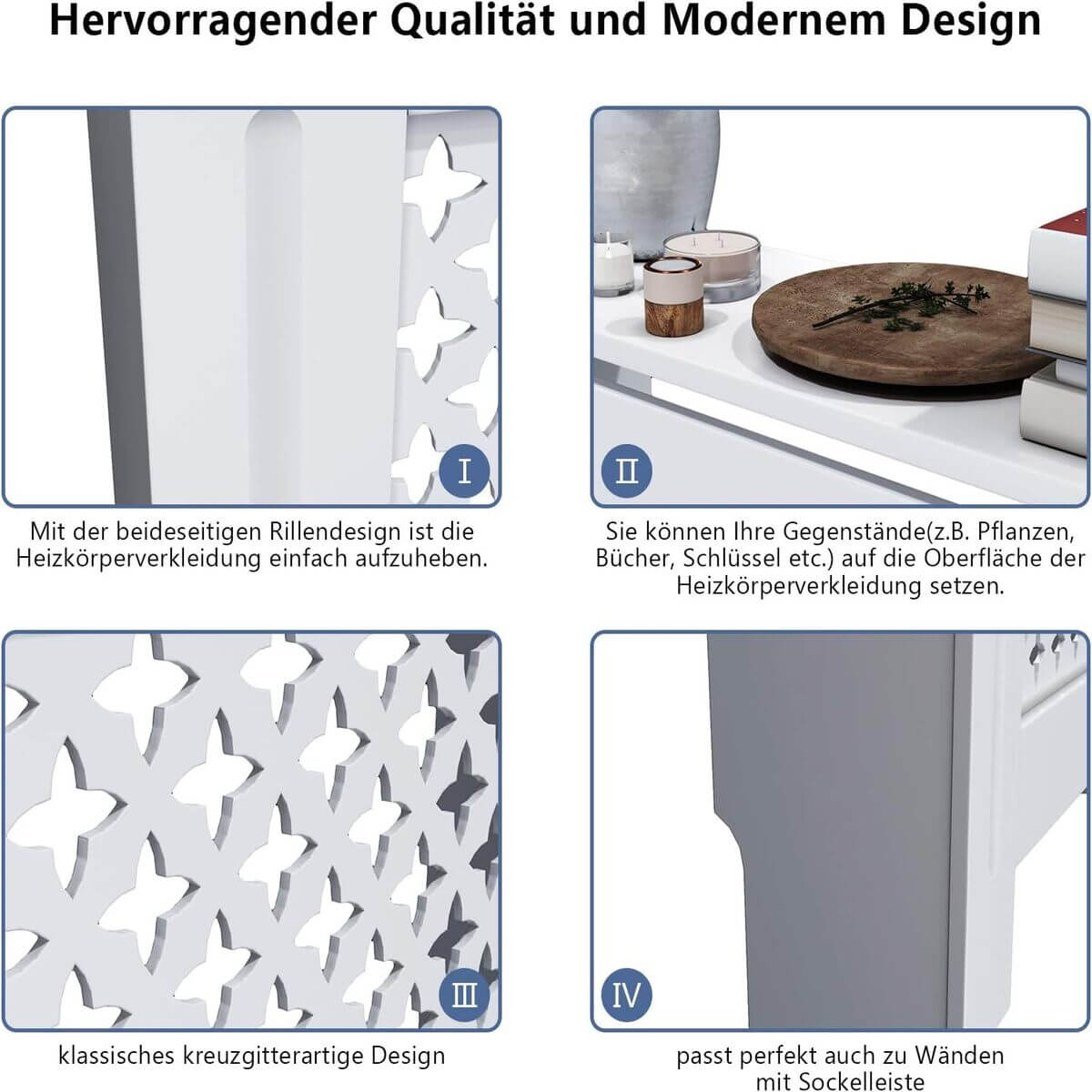 SONNI Heizkörperverkleidung Weiß Abdeckung Heizungsverkleidung Heizkörper MDF 112cm*19cm*81cm