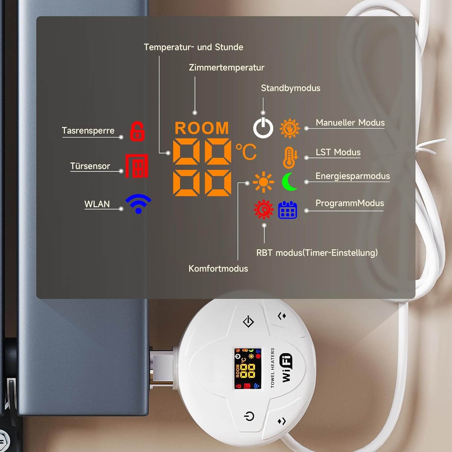 SONNI Badheizkörper Elektrischer Paneelheizkörper Anthrazit Mit Programmierbare Thermostate für Handtuchwärmer Handtuchheizkörper Elektrisch mit Timerfunktion und Temperaturregler