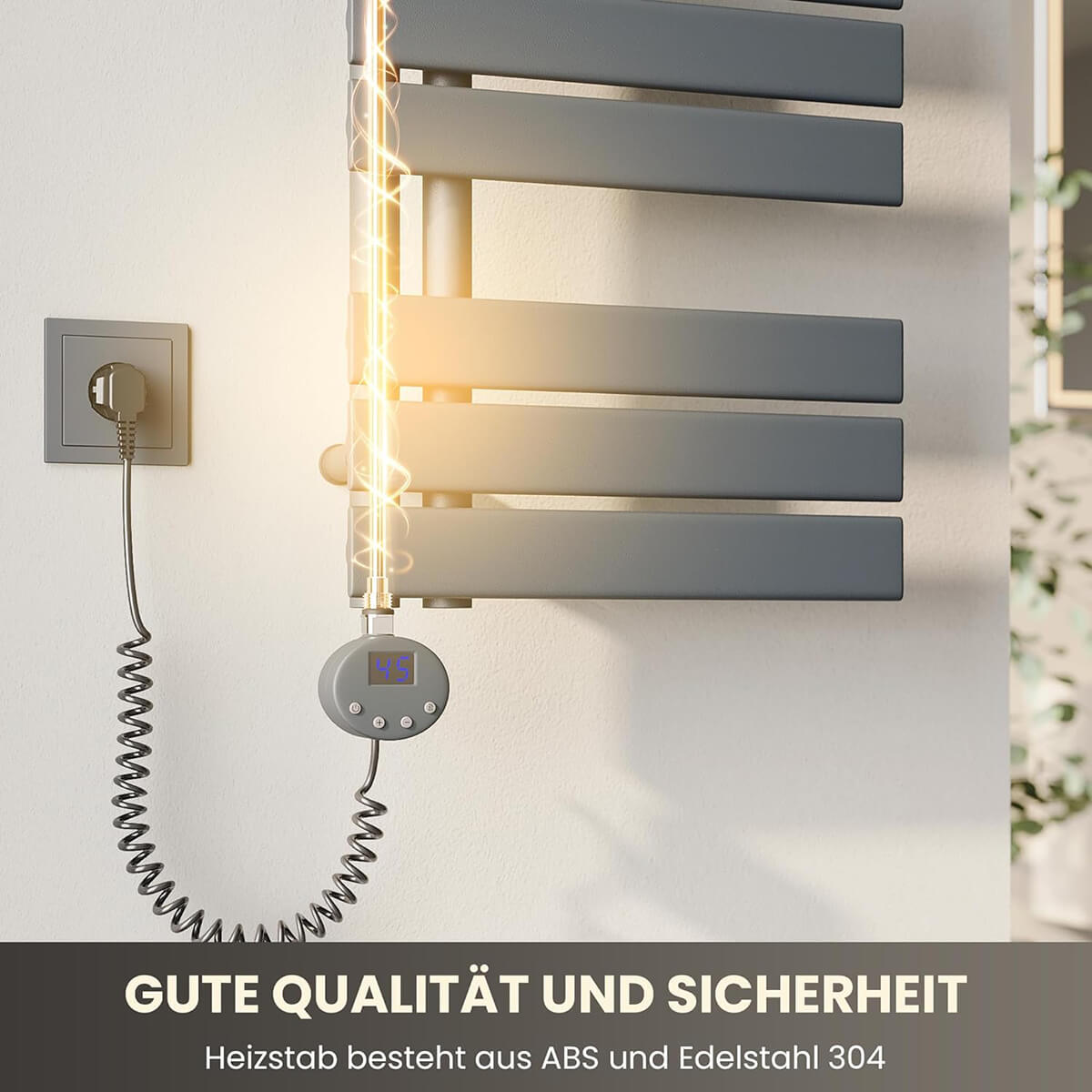 SONNI Heizstab mit Thermostat Anthrazit, elektrischer Heizstab für Badheizkörper Heizelement für Heizung, Heizrohr aus Edelstahl mit Temperaturregler