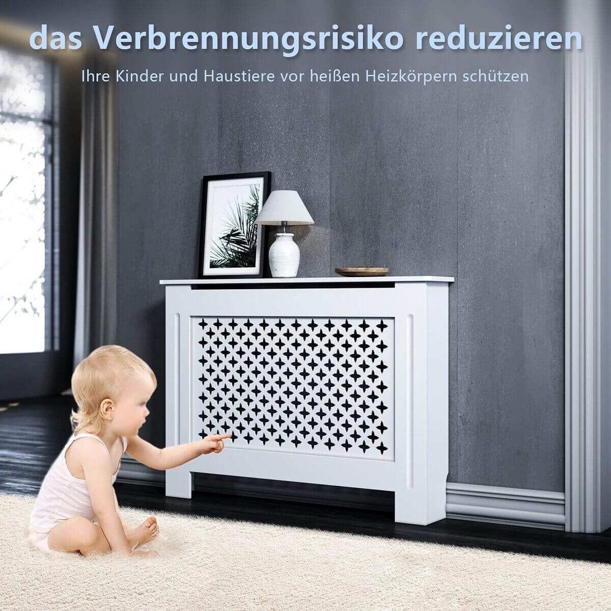 SONNI Heizkörperverkleidung Weiß Abdeckung Heizungsverkleidung Heizkörper MDF 112cm*19cm*81cm