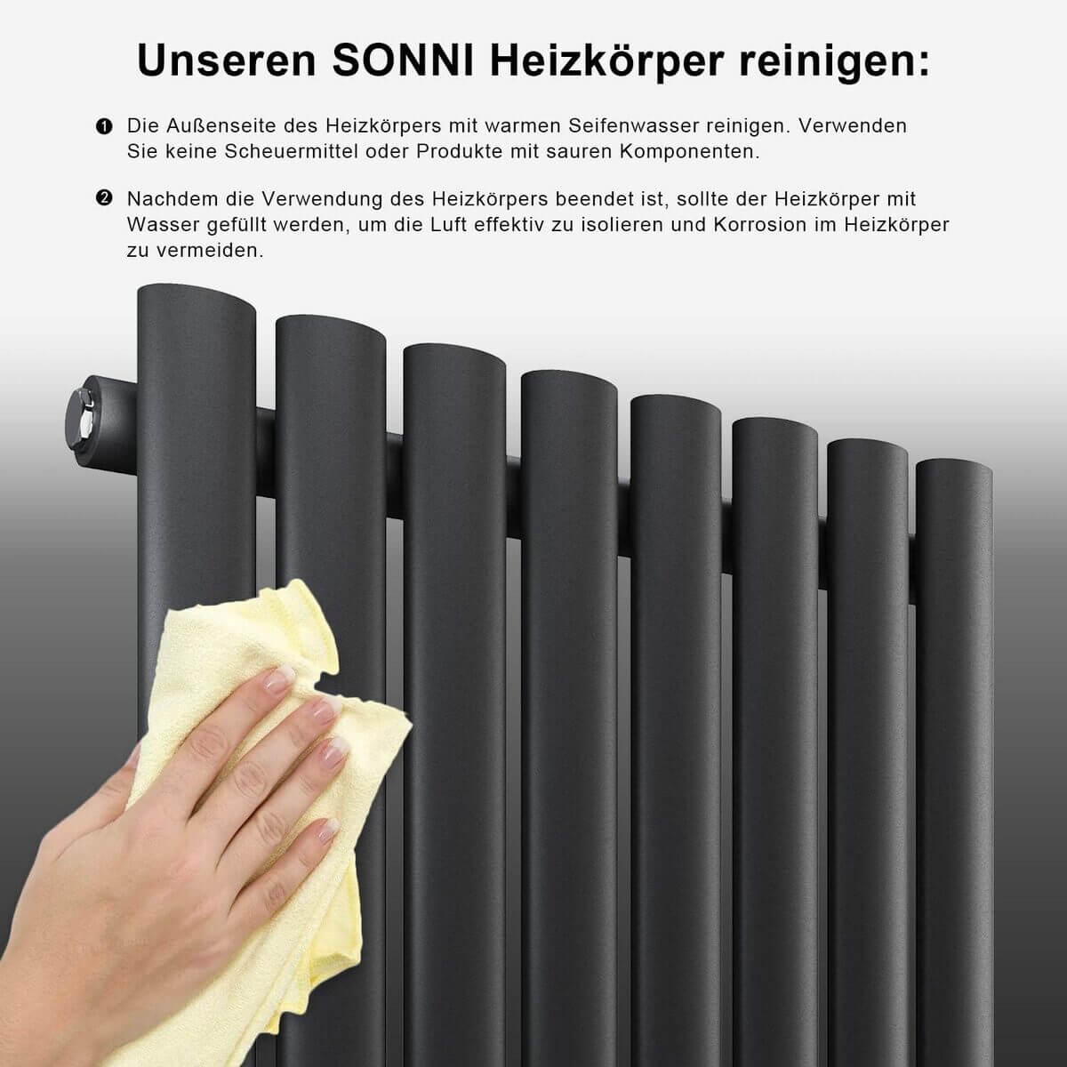 SONNI Röhrenheizkörper Mittelanschluss Wandheizkörper 600*1003mm Doppellagig Anthrazit ohne/mit Mutiblock