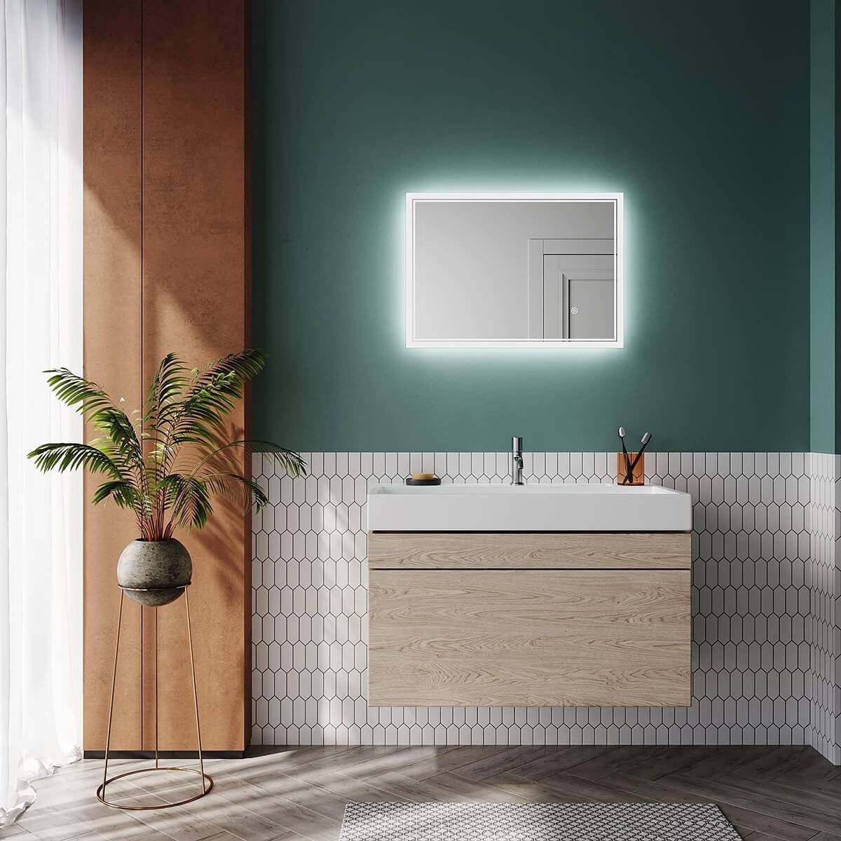 SONNI Badspiegel mit Beleuchtung Beschlagfrei LED Badspiegel mit Touchschalter kaltwei IP44 Wandschalter