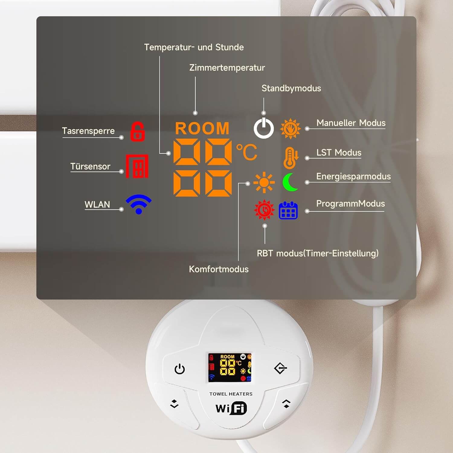 SONNI Badheizkörper Elektrisch Handtuchheizkörper Elektrisch mit Programmierbare Thermostat Flach Handtuchhalter mit Timerfunktion und Temperaturregler Weiß