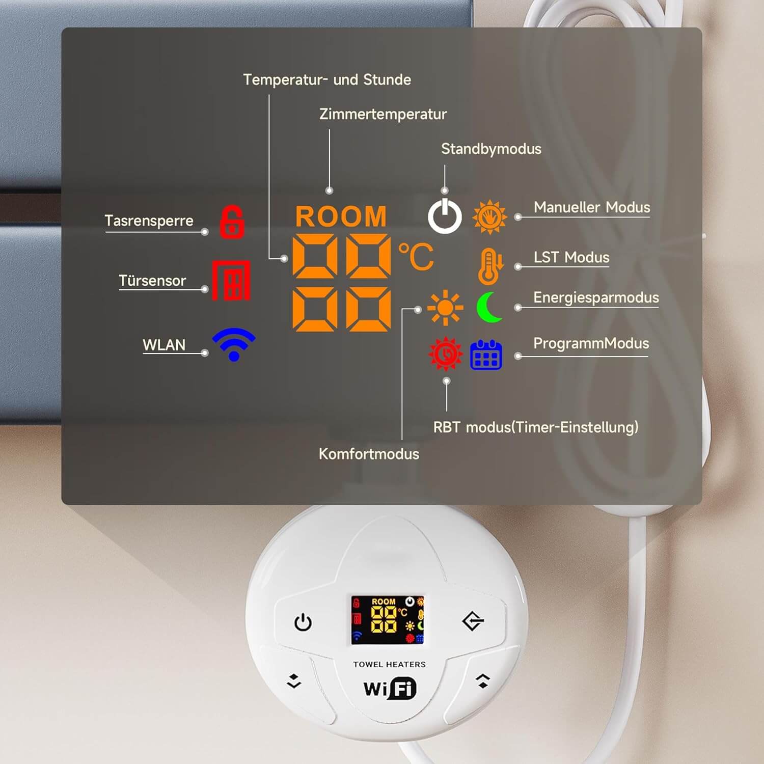 SONNI Badheizkörper Elektrisch Handtuchheizkörper Elektrisch mit Programmierbare Thermostat Flach Handtuchhalter mit Timerfunktion und Temperaturregler Anthrazit