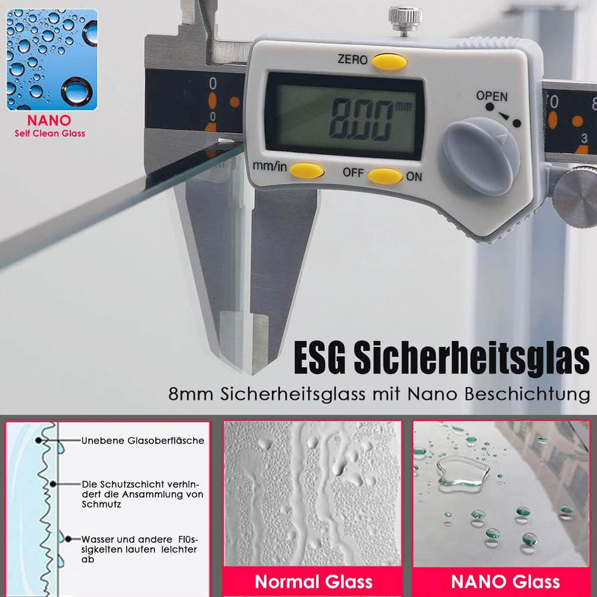 SONNI Begehbare Dusche Duschabtrennung Duschwand 8mm Schwarz Duschabtrennung Duschkabine Nano ESG