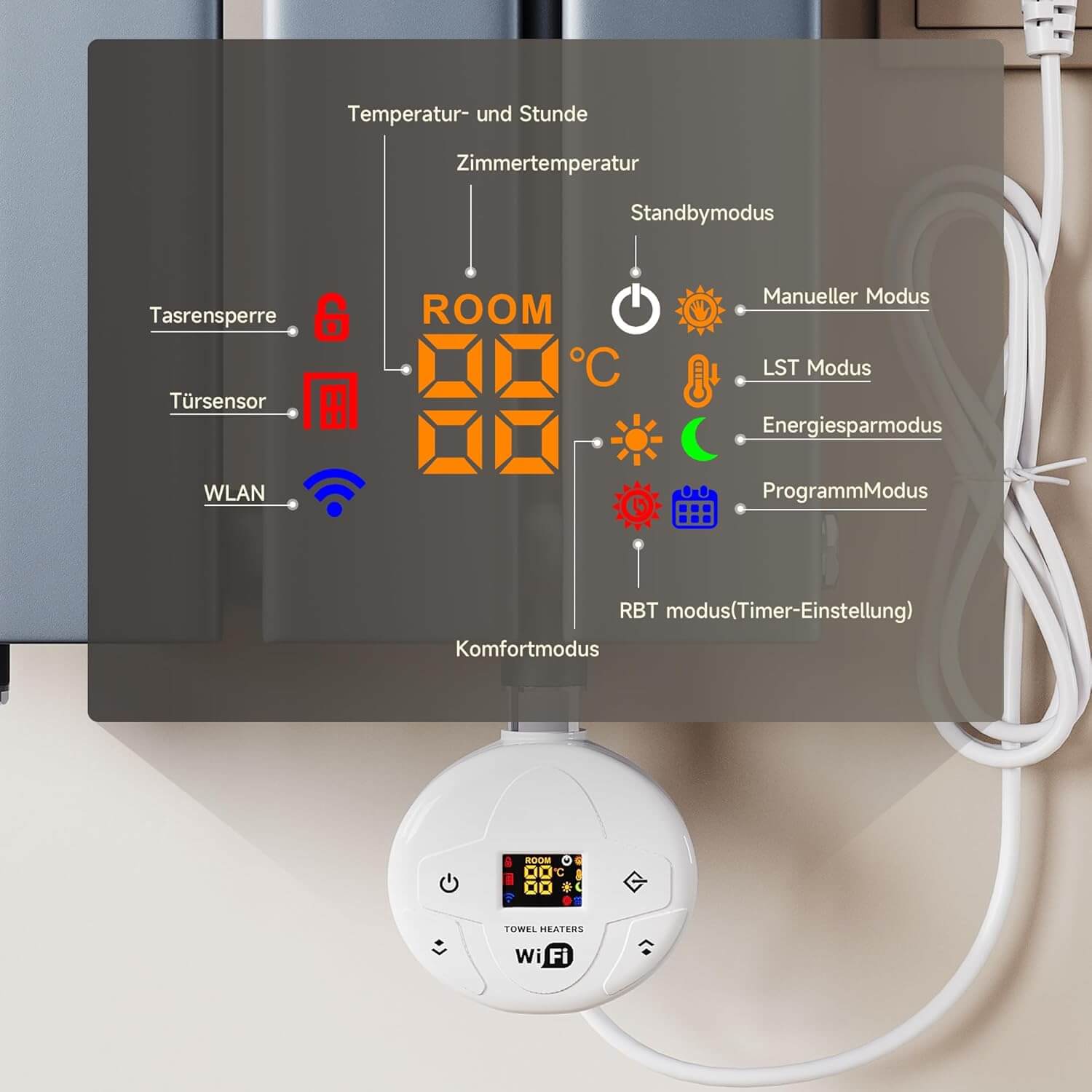 SONNI Badheizkörper Elektrischer Paneelheizkörper Anthrazit Mit Programmierbare Thermostate für Handtuchwärmer Handtuchheizkörper Elektrisch mit Timerfunktion und Temperaturregler