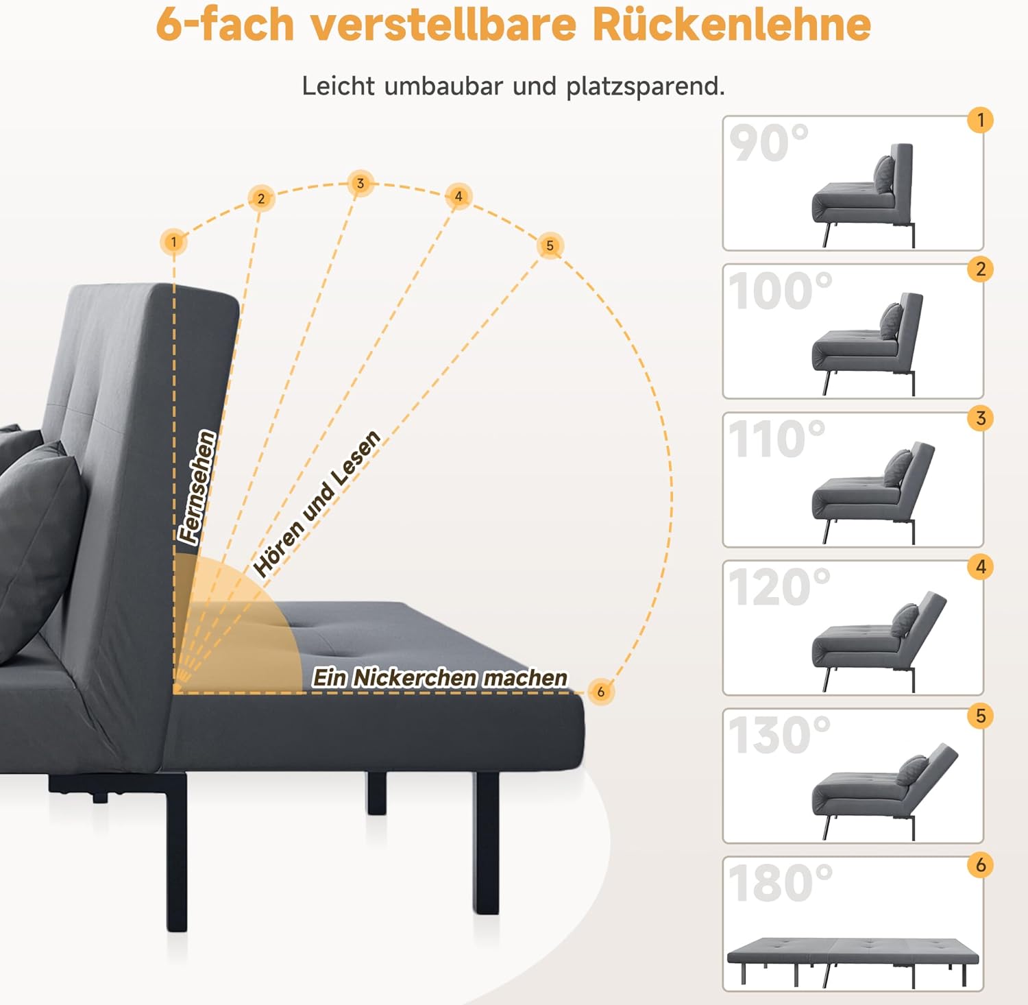 SONNI Schlafsofa 120cm Sofa mit Schlaffunktion, 2 Lendenkissen, Verstellbarer Rückenlehne, Bettcouch aus Stoff, Klein Klappsofa für Wohnzimmer, Schlafzimmer Samtoptik
