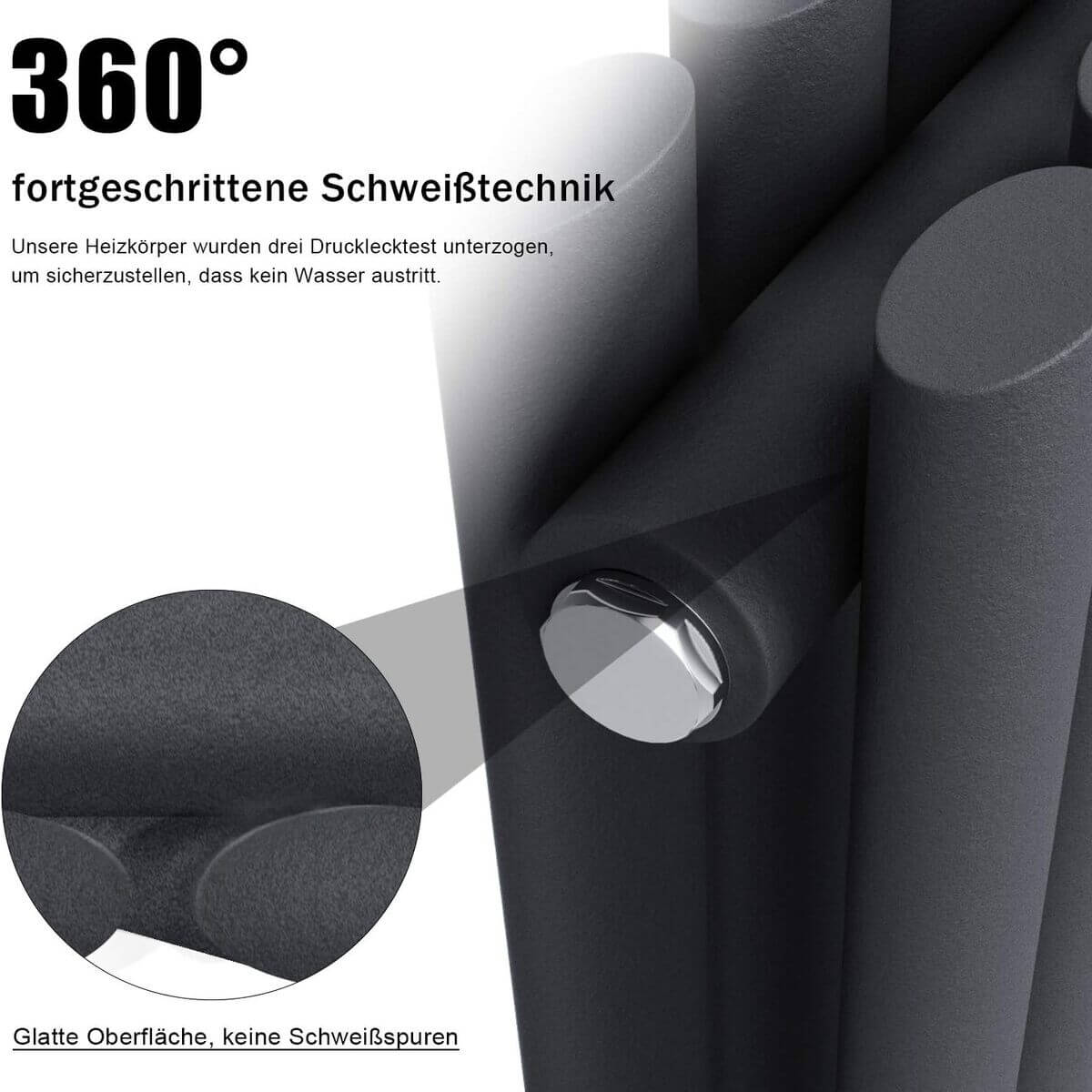 SONNI Röhrenheizkörper Mittelanschluss Wandheizkörper 600*1003mm Doppellagig Anthrazit ohne/mit Mutiblock