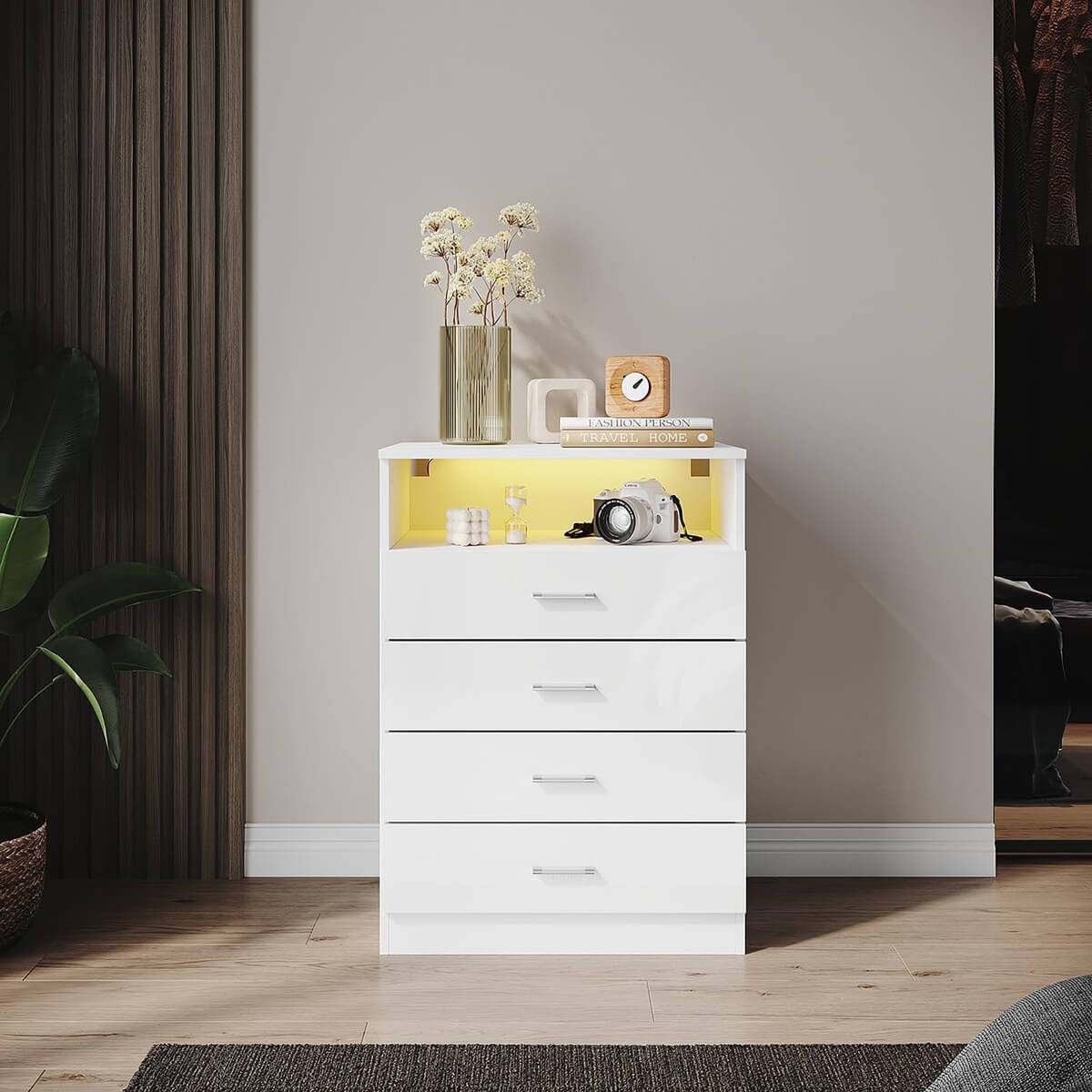 Vida Designs Groot Azura 1 deur modern LED-dressoir in wit en grijs, RGB-verlichting (vervaging/stroboscoopopties inbegrepen), hoogglans Vida Designs Groot Azura 1 deur modern LED-dressoir in wit en grijs, RGB-verlichting (vervaging/stroboscoopopties inbegrepen), hoogglans