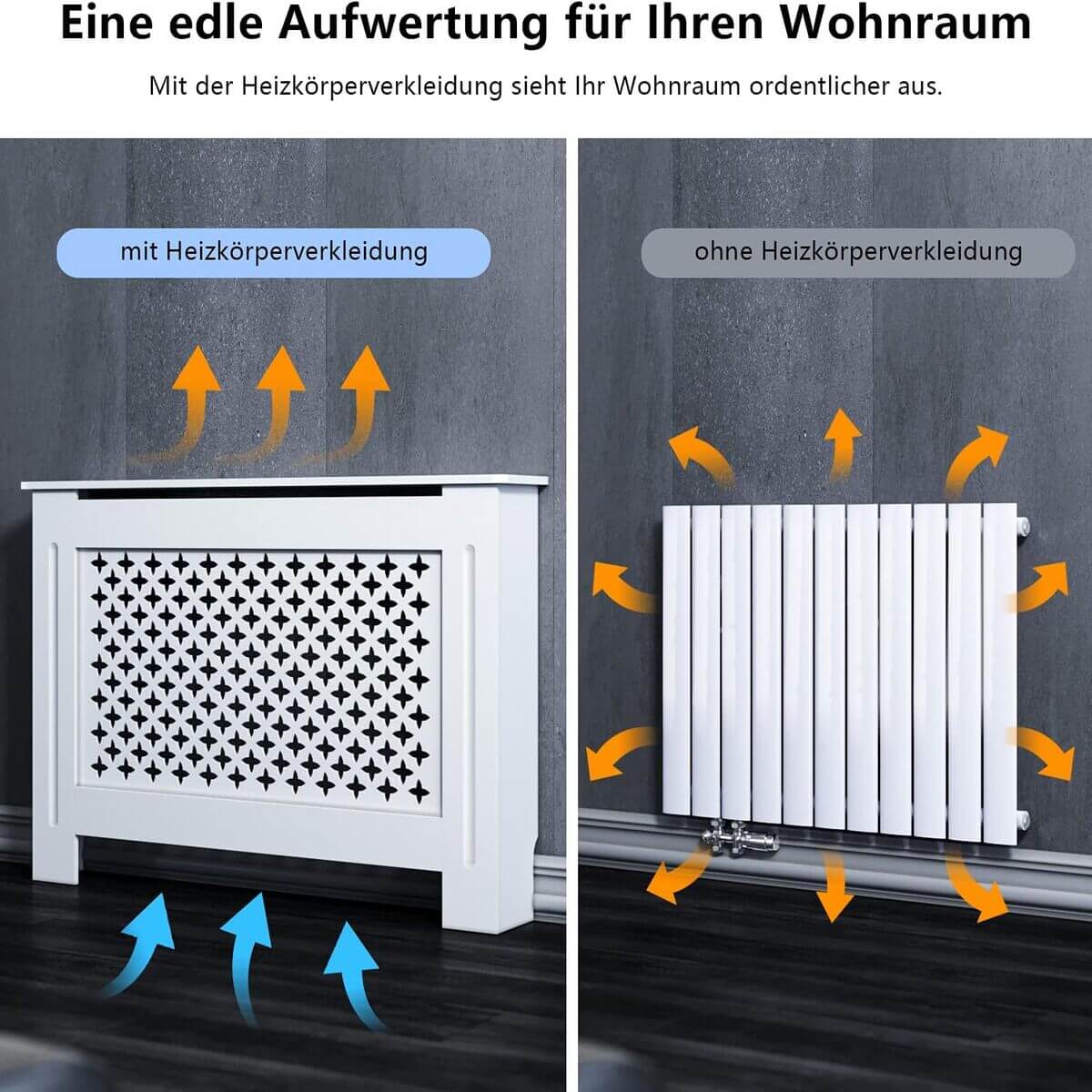 SONNI Heizkörperverkleidung Weiß Abdeckung Heizungsverkleidung Heizkörper MDF 112cm*19cm*81cm