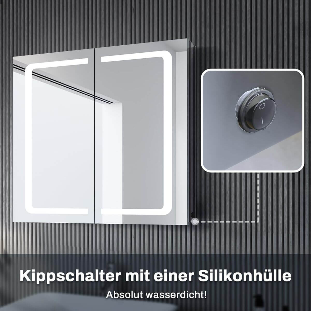 SONNI Edelstahl LED Spiegelschrank mit Beleuchtung, Steckdose und Kippschalter fürs Badezimmer 70x65 cm