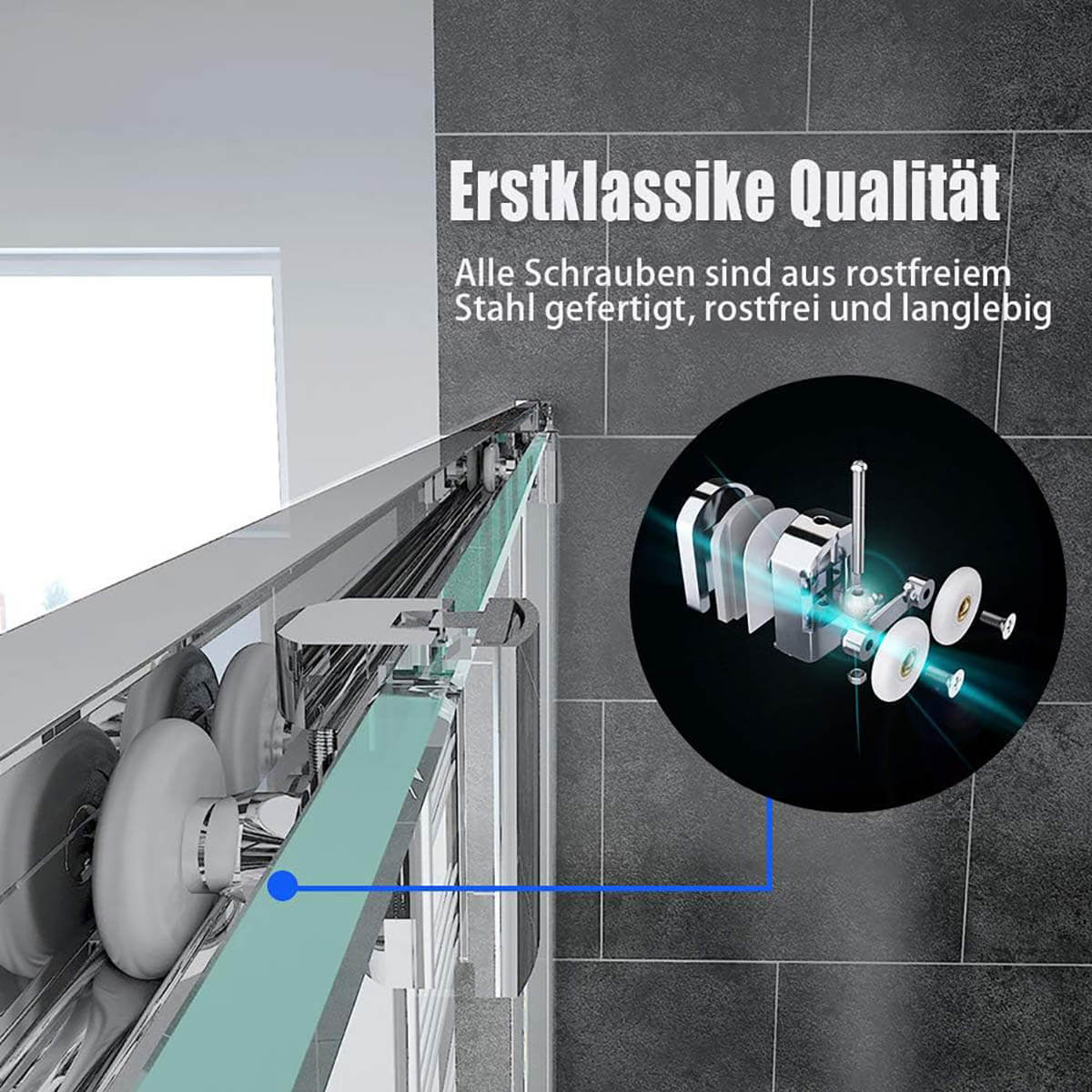 SONNI Dusche Nischentür Schiebetür mit Rahmen ESG Glastür 100-170cm Höhe 185cm