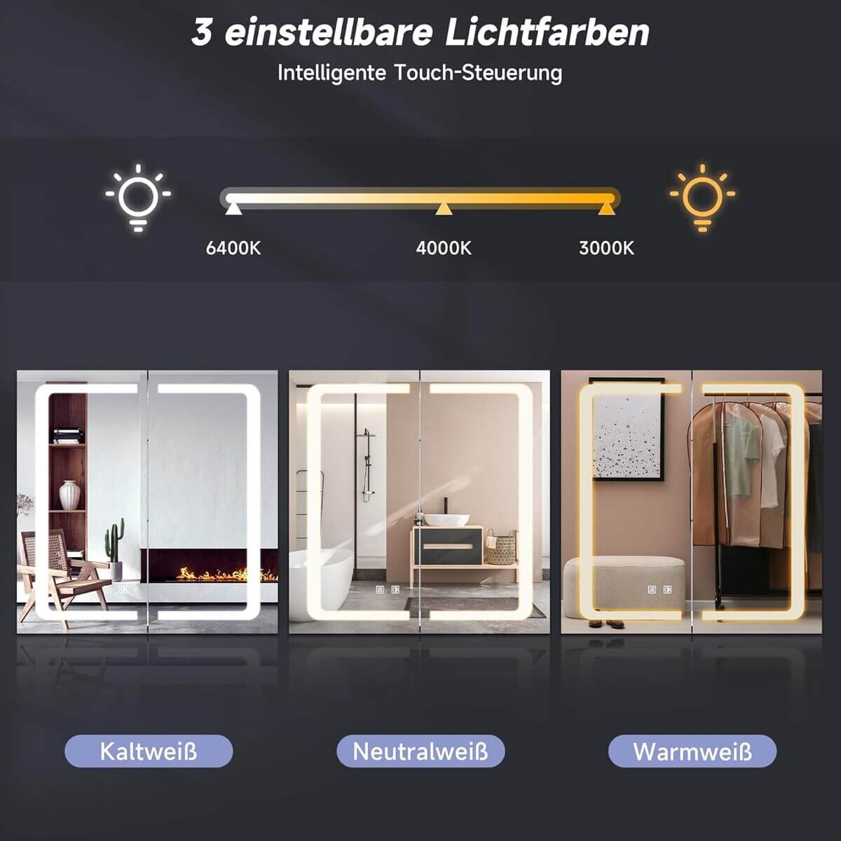 SONNI LED Spiegelschrank mit Beleuchtung 50 × 70cm Aluminium beschlagfrei Kabelloses Scharnier Design, Badezimmerschrank mit Spiegel und Steckdose für Badezimmer IP44 wasserdiht