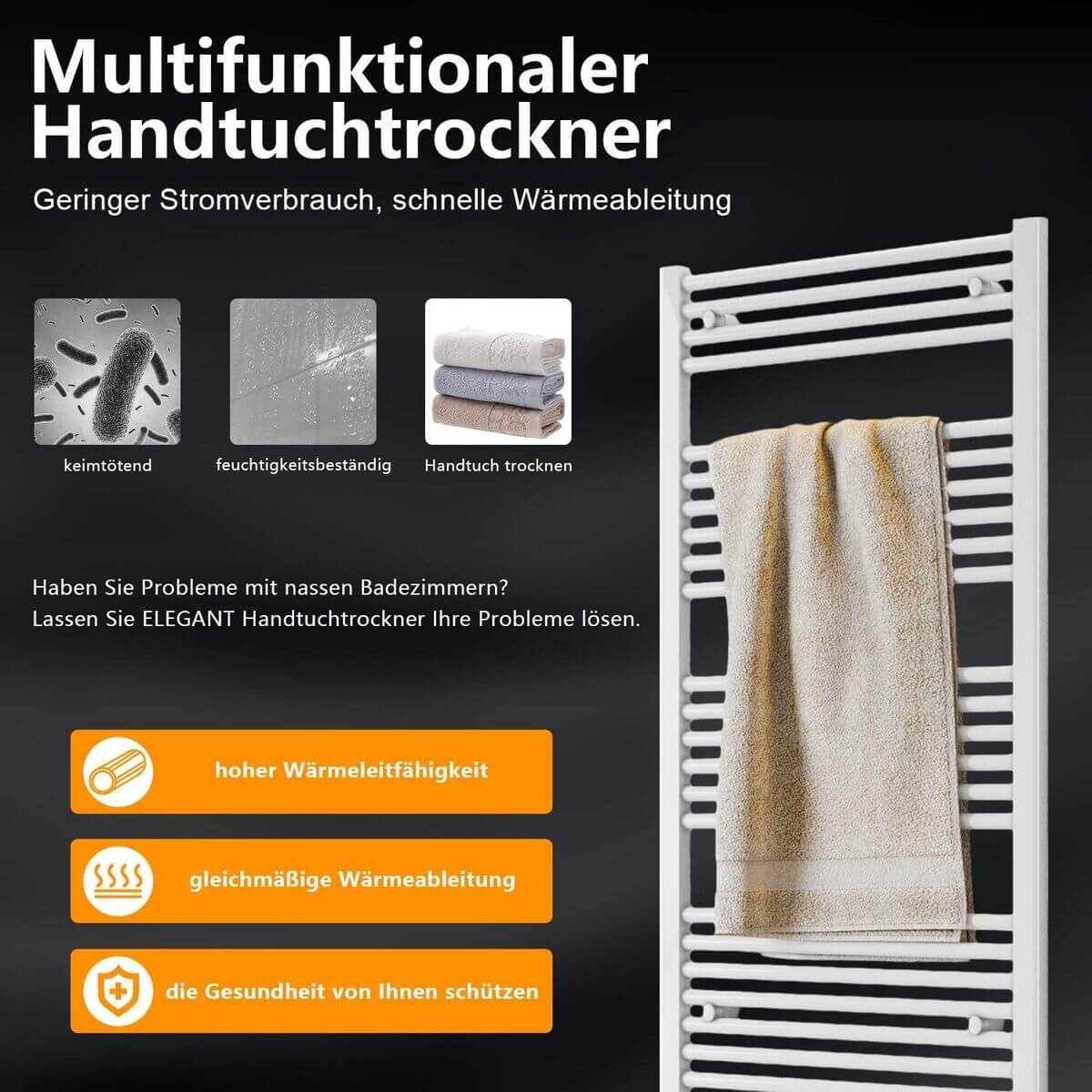 SONNI Badheizkörper Heizkörper Handtuchtrockner Handtuchwärmer 1600*500mm Anthrazit ohne/mit Mutiblock