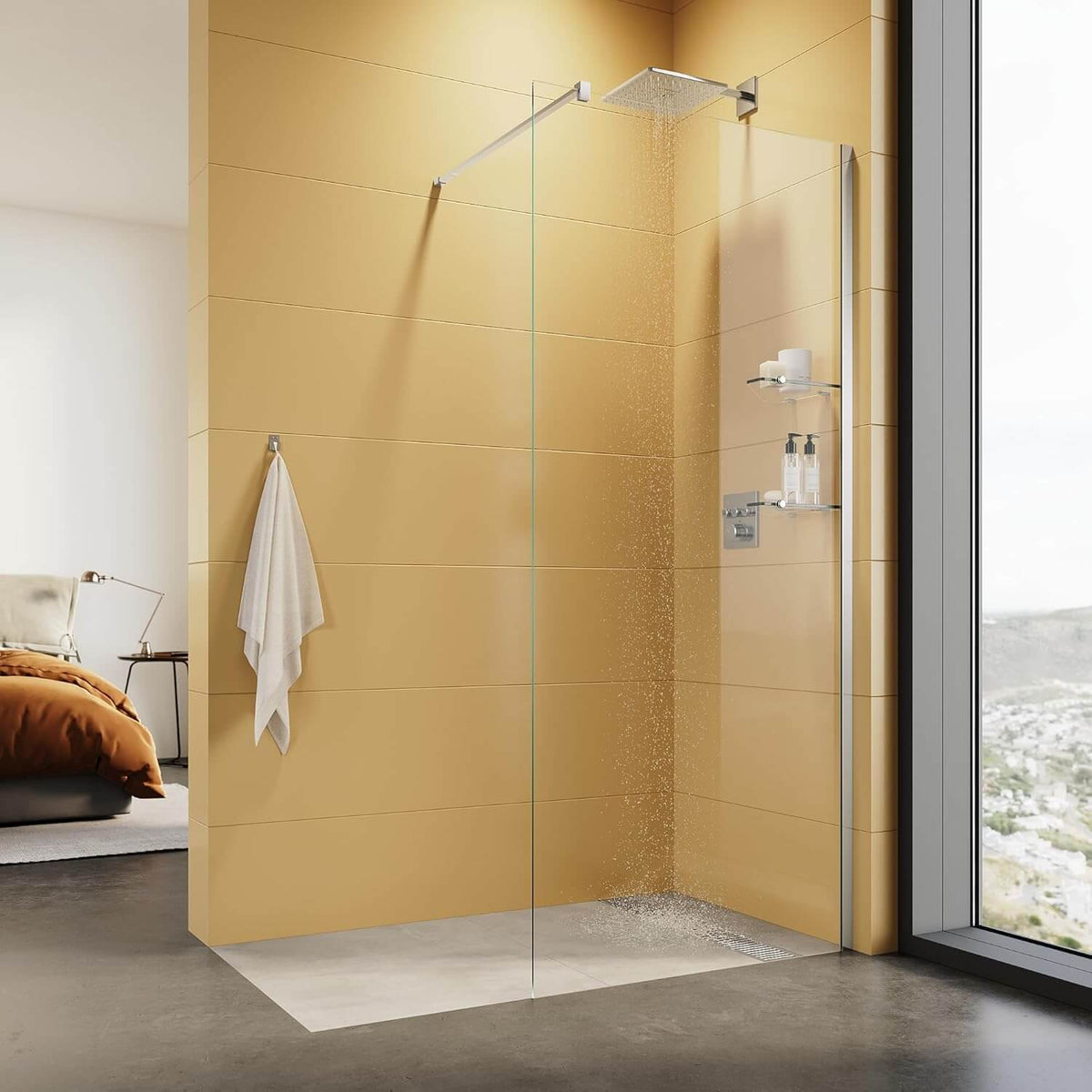SONNI Walk In Duschwand mit 8mm Glasböden, Dusche Duschtrennwand Glas Badewannd