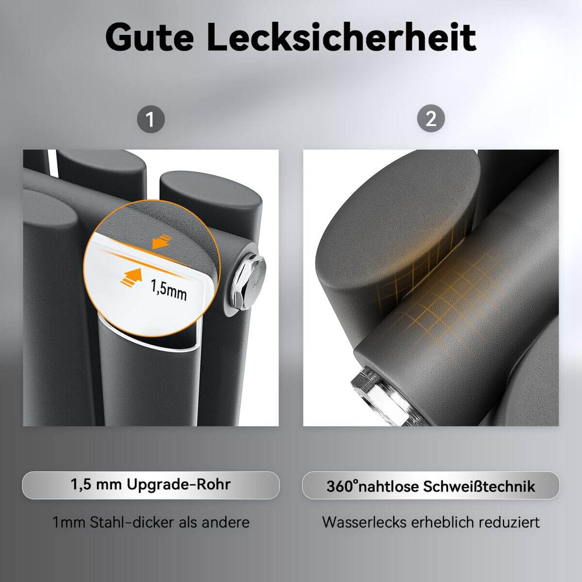 SONNI Röhrenheizkörper Mittelanschluss Wandheizkörper 1800*354mm Anthrazit ohne/mit Mutiblock