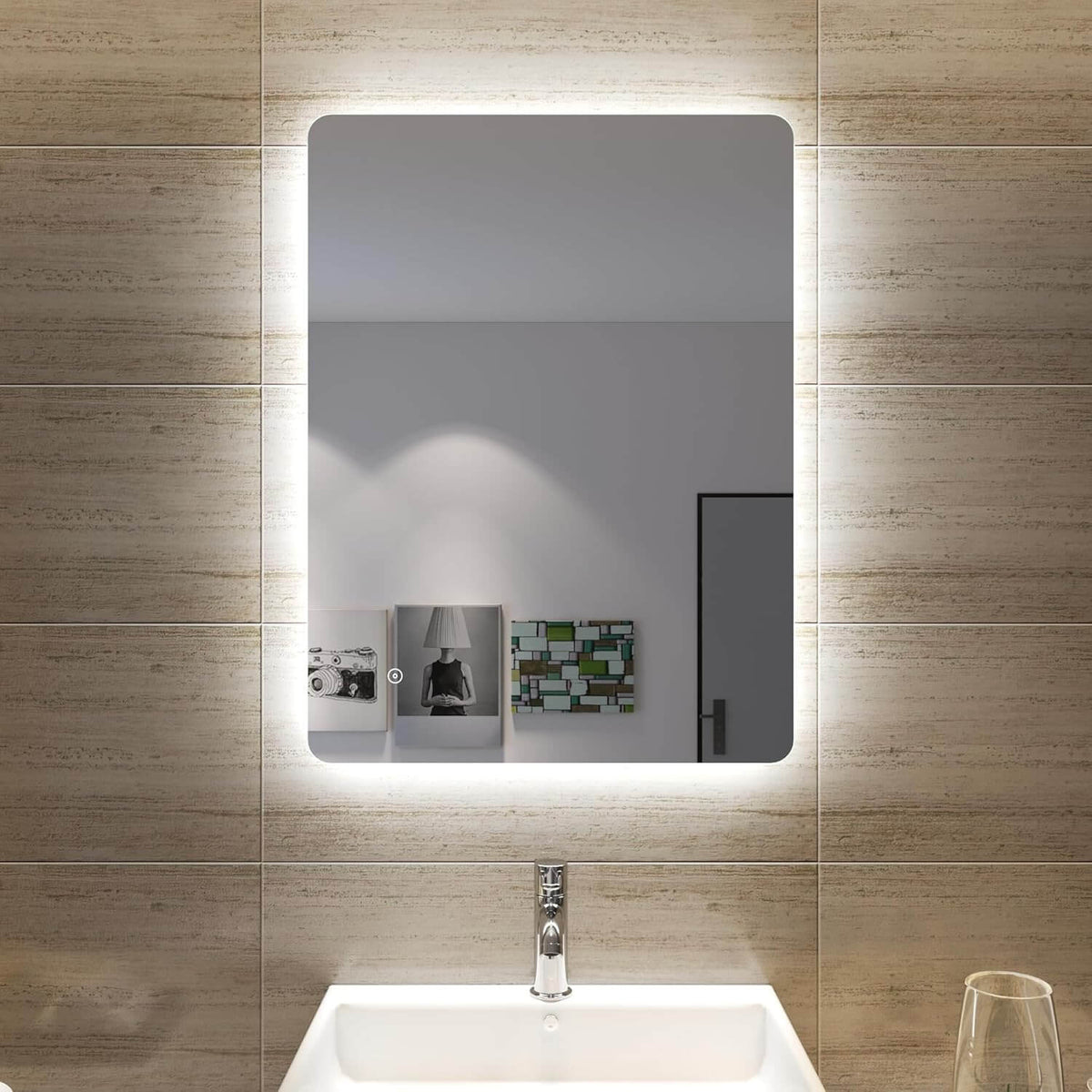 SONNI LED Badspiegel Lichtspiegel LED Spiegel Wandspiegel mit Touch-Schalter badspiegel mit Beleuchtung 80x60 cm Kaltweiß 6400K