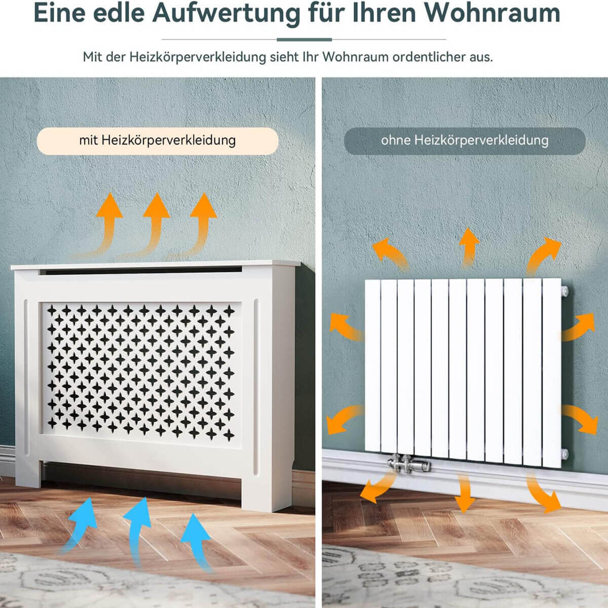 SONNI Heizkörperverkleidung Holz Weiß Klein Raute Heizungsverkleidung Heizkörperabdeckung Heizkörper Abdeckung 152x19x81.5 cm Modern