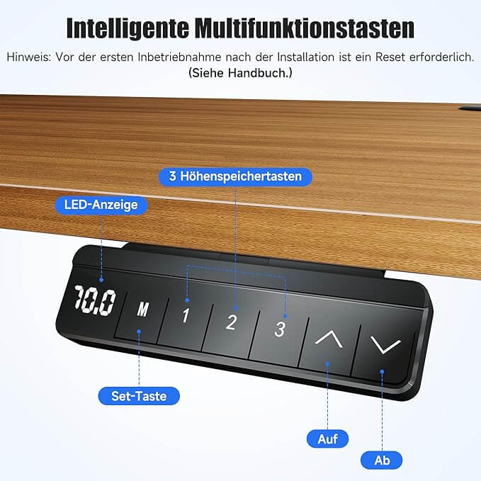SONNI Elektrisch Höhenverstellbarer Schreibtisch Bürstenloser Motor mit 3 Memory-Funktionen, Anti-Kollisionssystem & Kabelmanagement, Steh-Sitz Tisch für Homeoffice, 60KG Traglast
