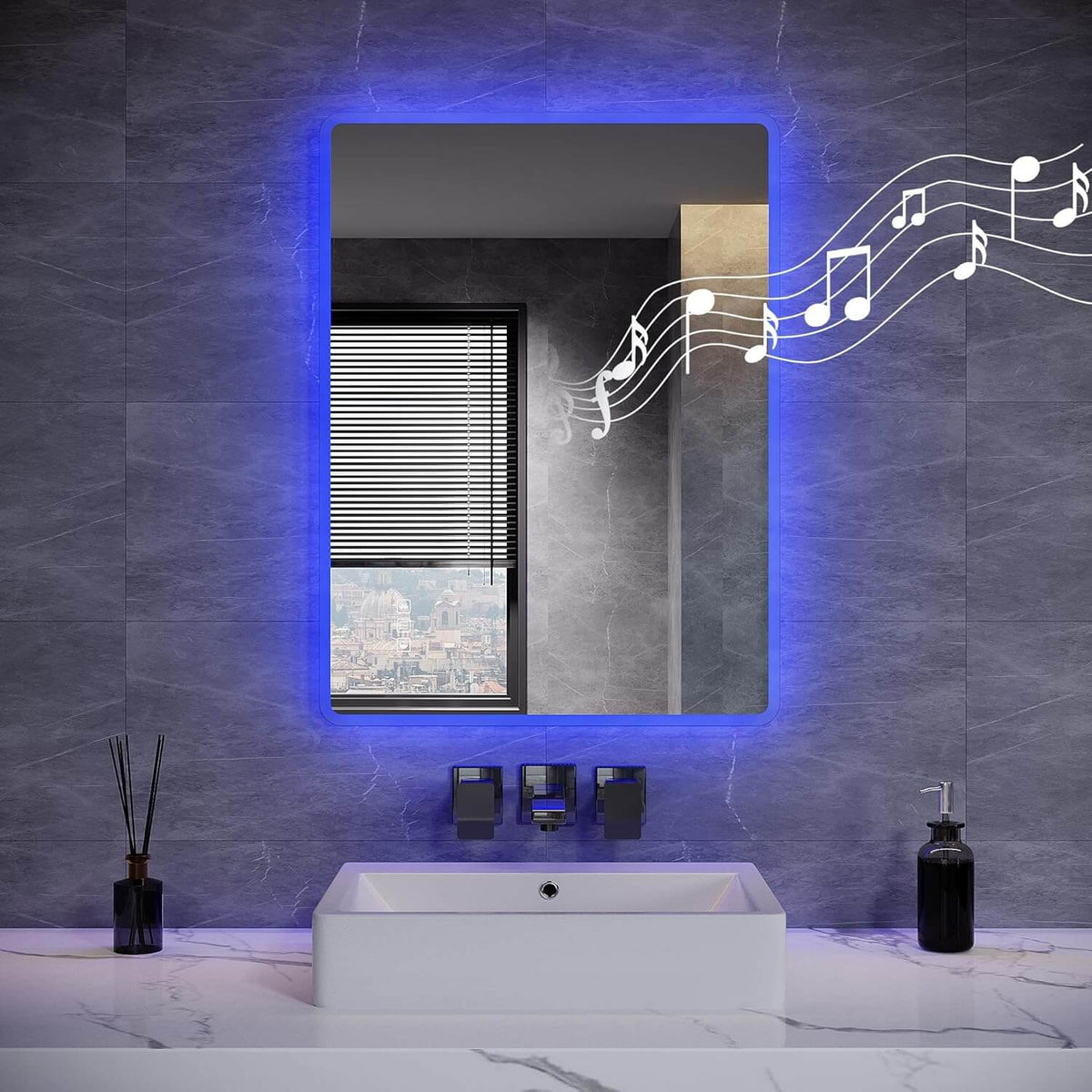 SONNI LED Badspiegel Wandspiegel mit Beleuchtung(Weißes/Blaues/Violettes Licht), Steckdose und Bluetooth, Anti-Beschlag und Touch-Schalter Kosmetikspiegel Schminkspiegel - Sonni Sanitär GmbH