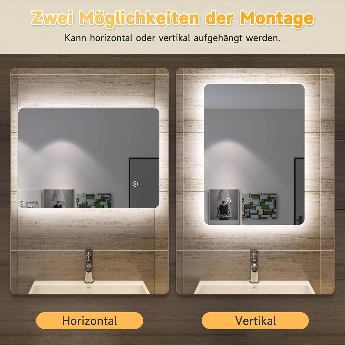 SONNI LED Badspiegel Lichtspiegel LED Spiegel Wandspiegel mit Touch-Schalter badspiegel mit Beleuchtung 80x60 cm Kaltweiß 6400K