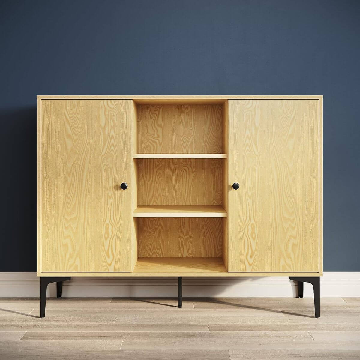 wohnzimmer aufbewahrung schrank SONNI Sideboard, Küchenschrank, Aufbewahrungsschrank mit 2 Tür, 3 offe